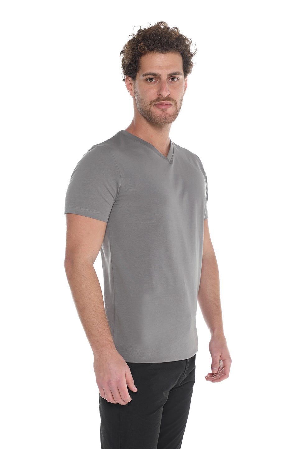 Light Grey Jack Dapper Short Sleeved Basic T-shirt With V-neck
