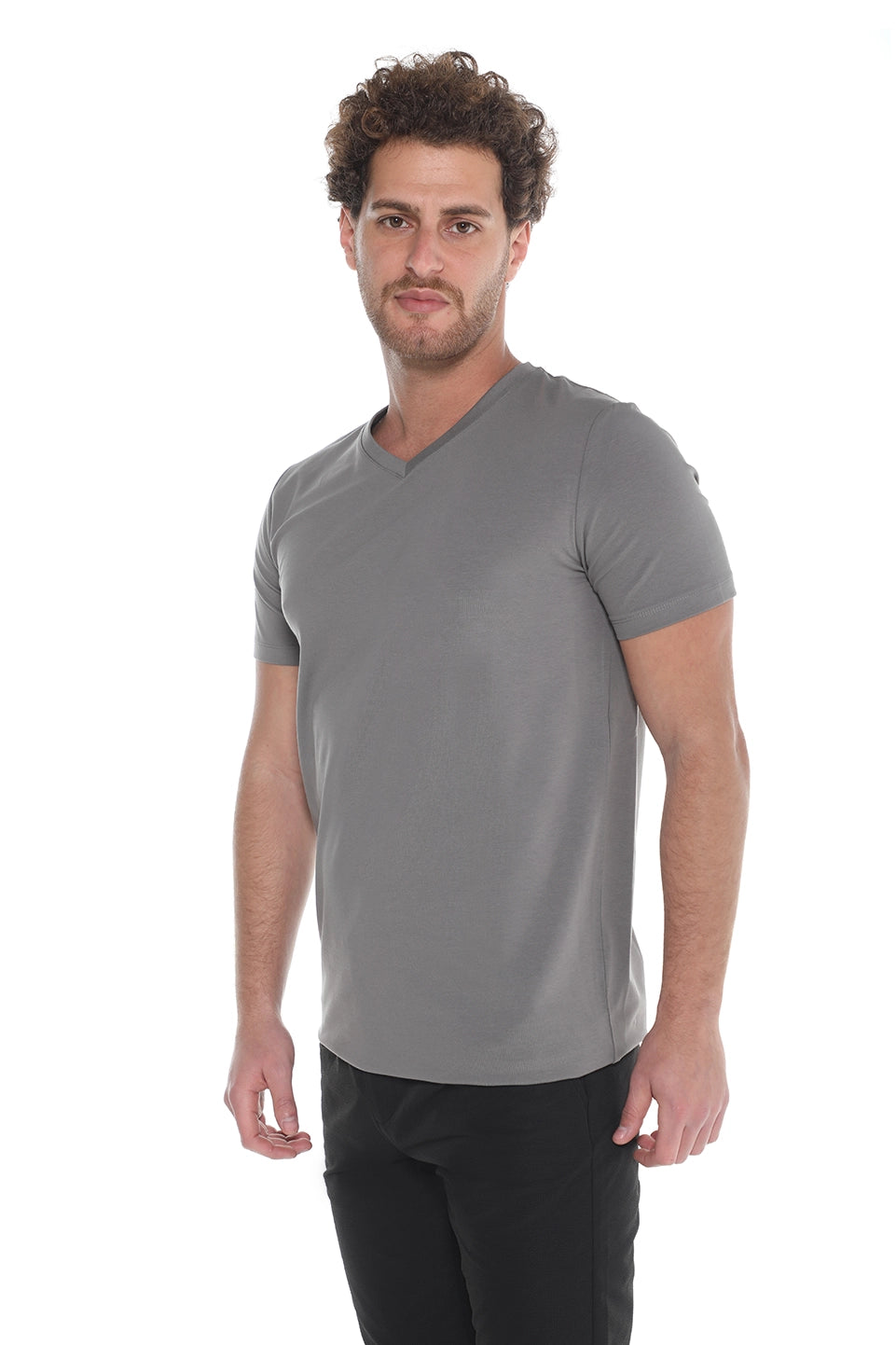 Light Grey Jack Dapper Short Sleeved Basic T-shirt With V-neck