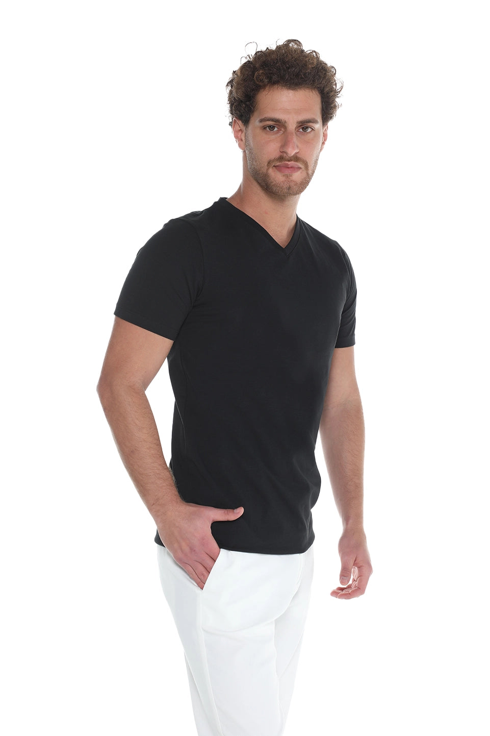 Black Jack Dapper Short Sleeved Basic T-shirt With V-neck