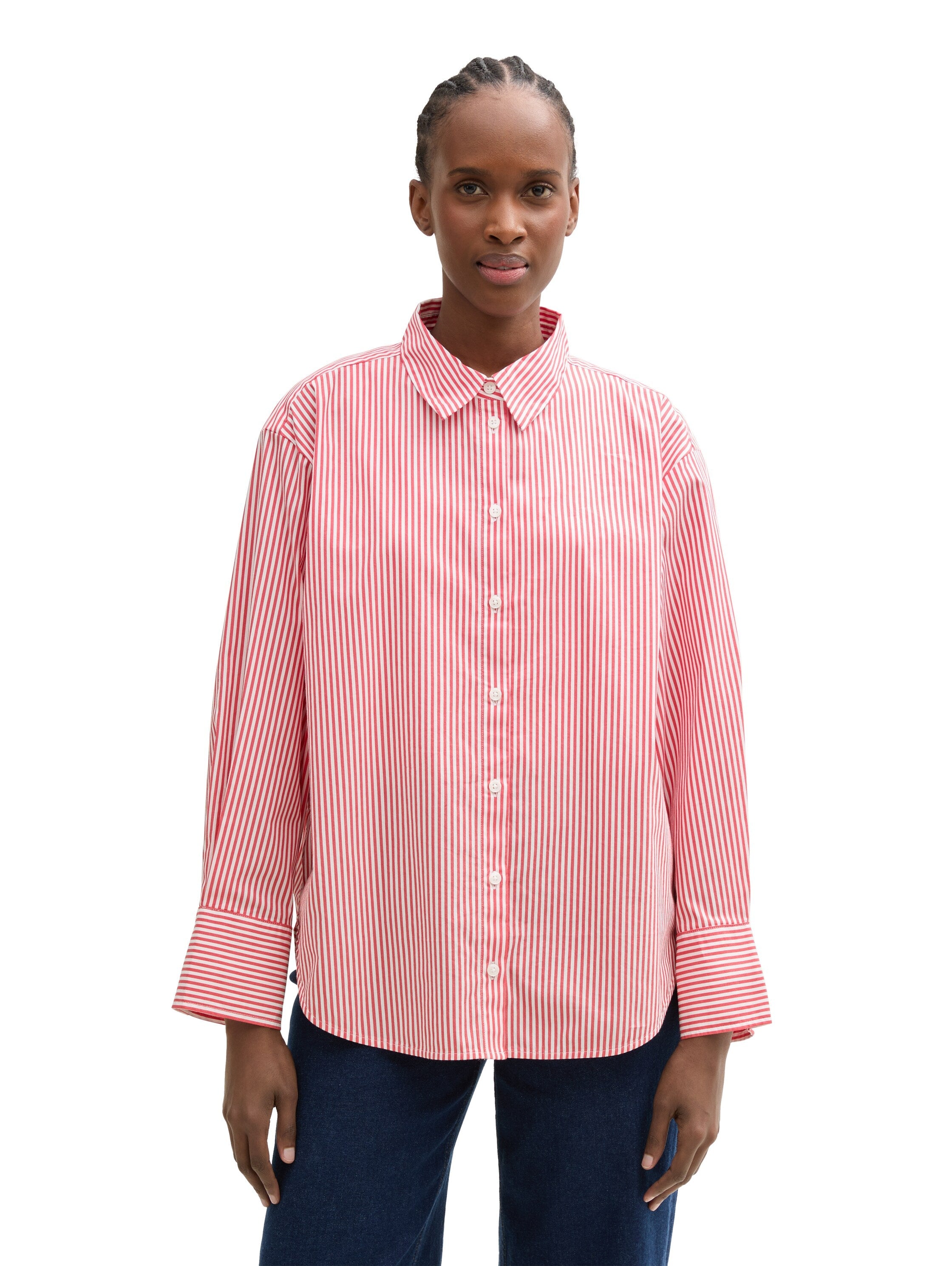 Tom Tailor Loose Fit Pink White Striped Shirt