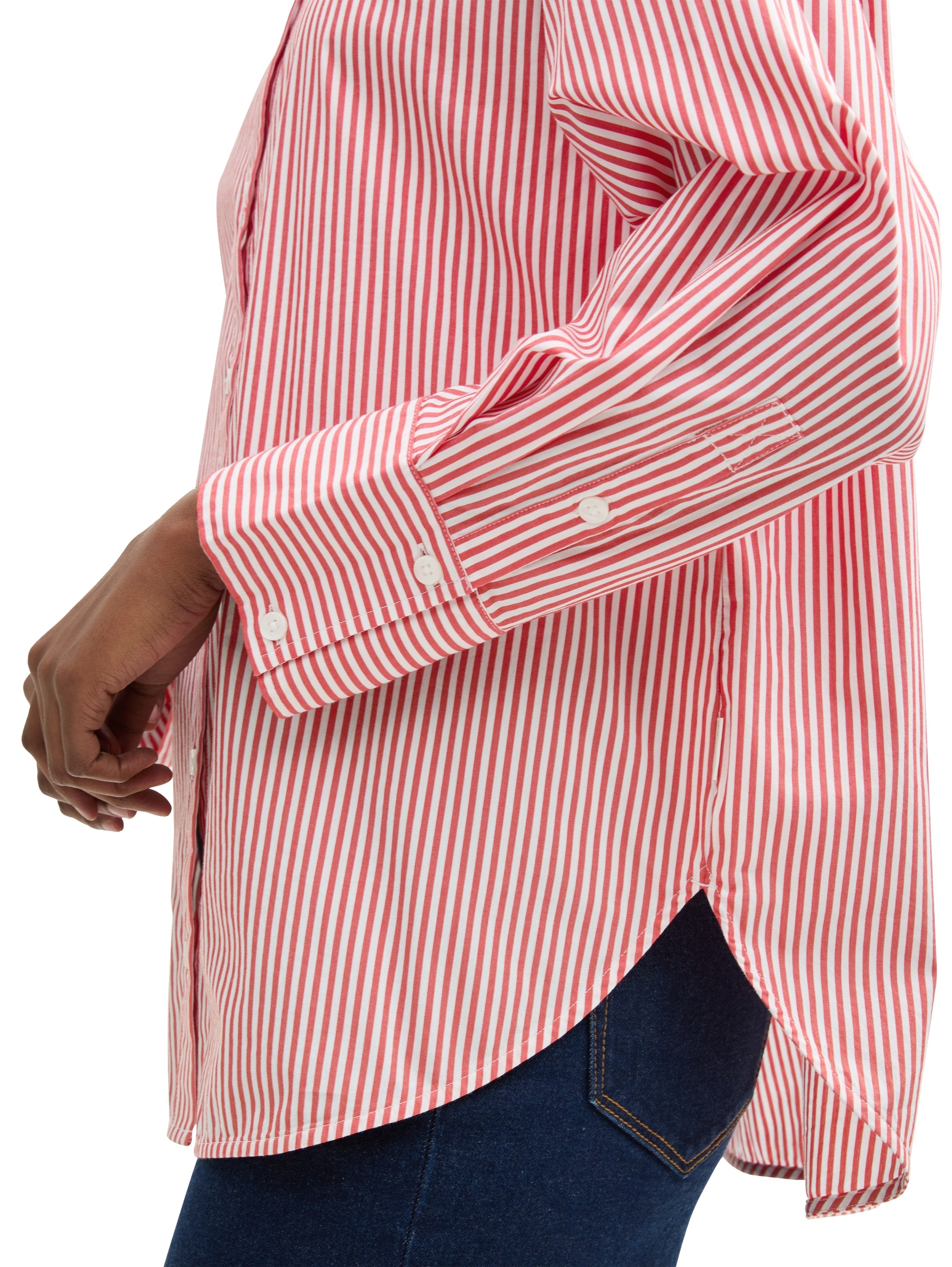 Tom Tailor Loose Fit Pink White Striped Shirt