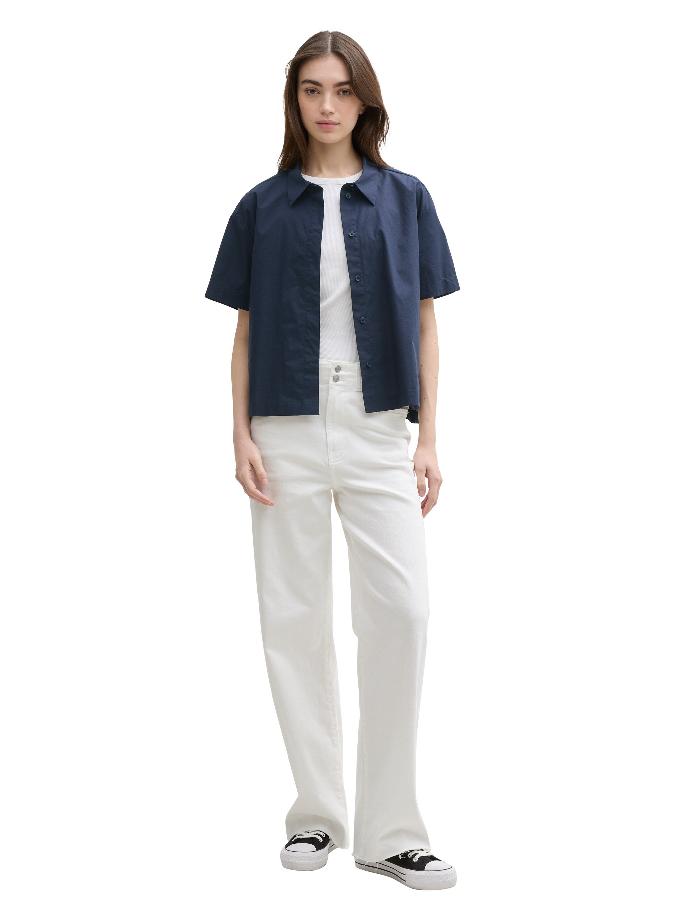 Tom Tailor Sky Captain Blue Boxy Fit Shirt With Concealed Button Placket