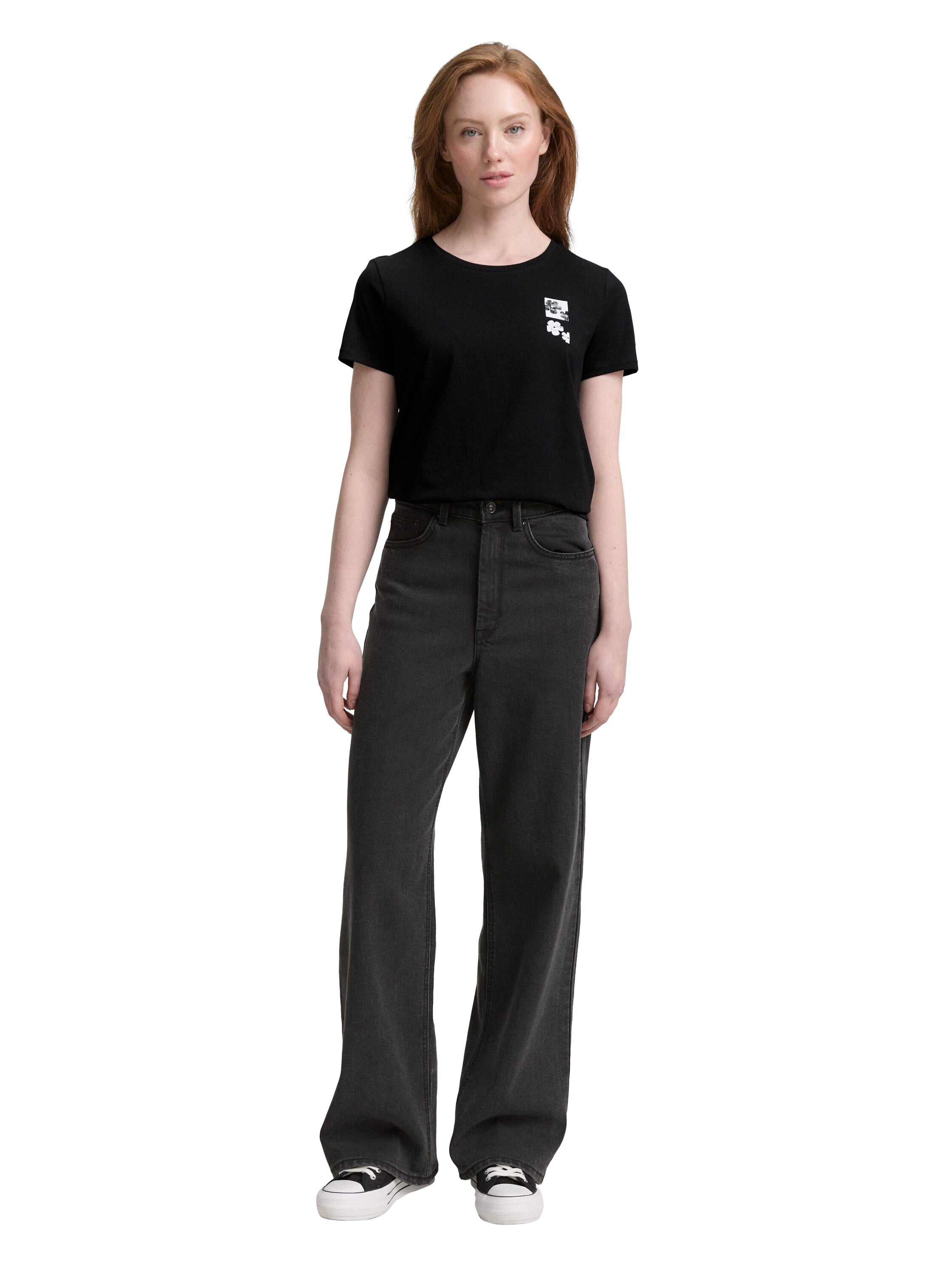 Tom Tailor Black Cotton T-shirt With Front Design