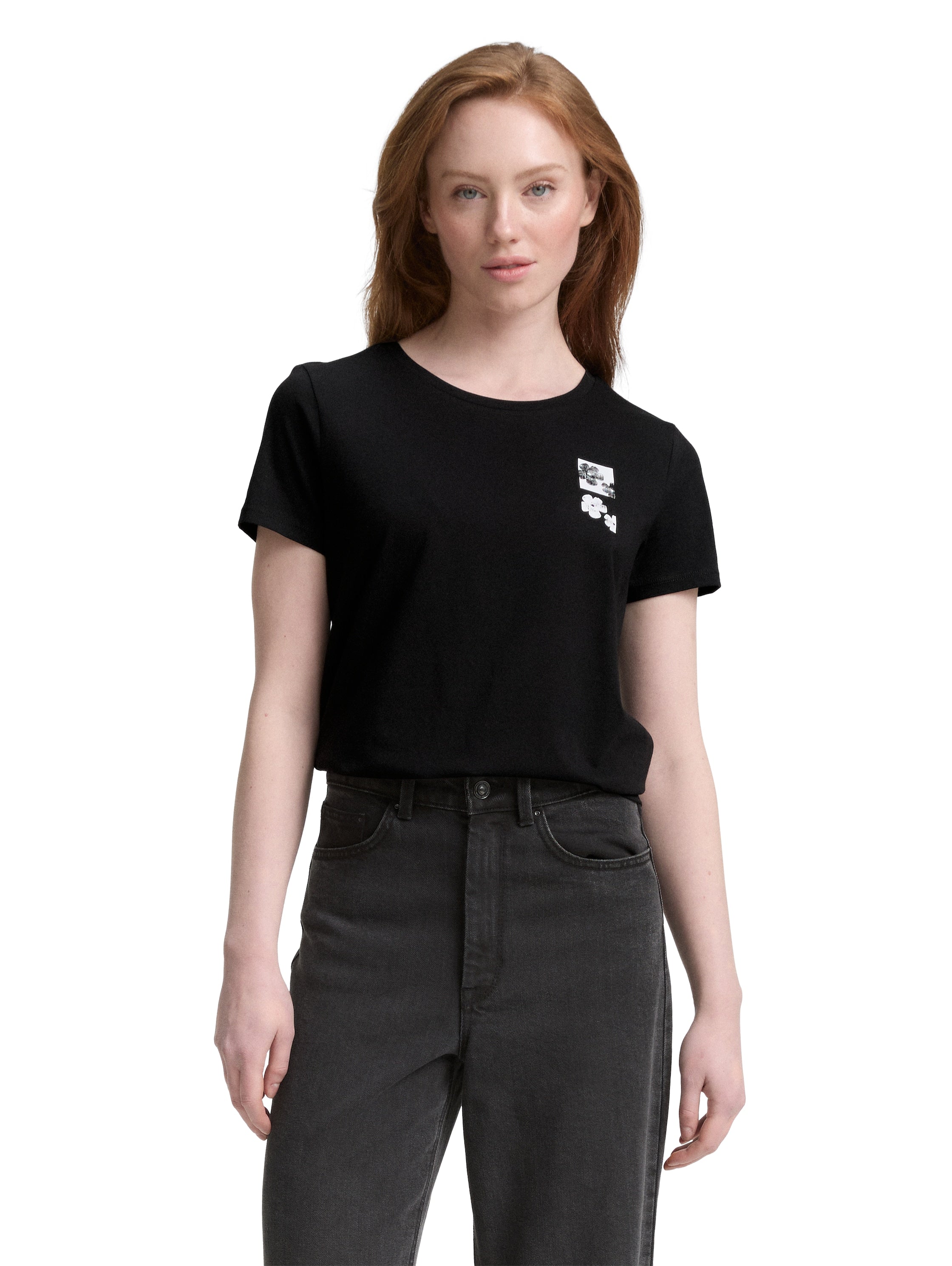 Tom Tailor Black Cotton T-shirt With Front Design