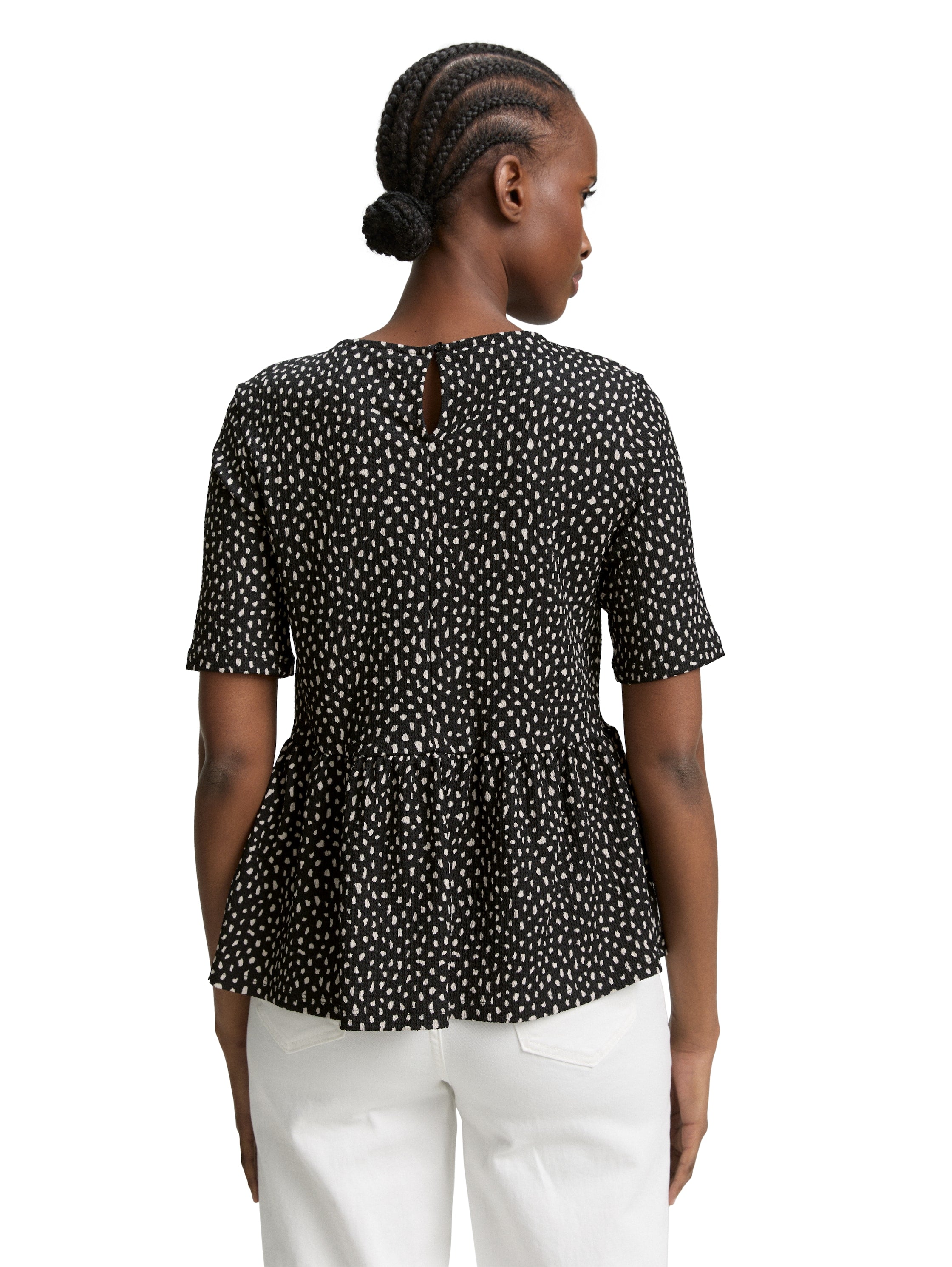 Tom Tailor Black White Dotted Printed Short Sleeve T-shirt