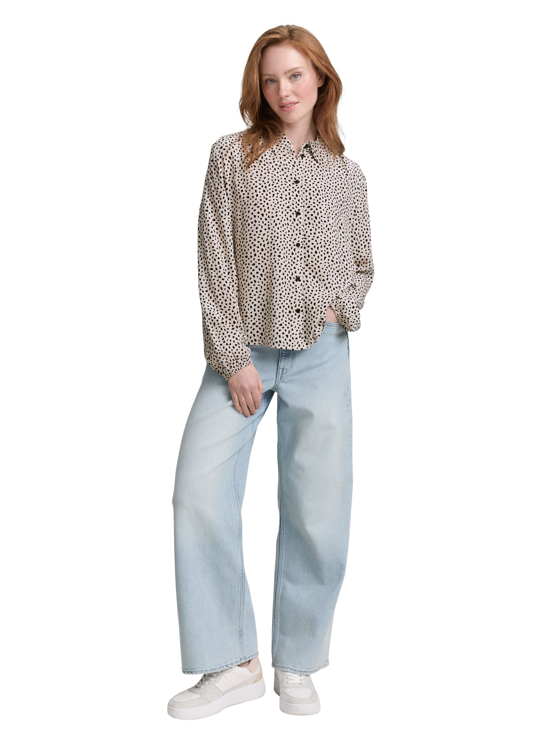 Tom Tailor Beige And Black Dotted Print Shirt