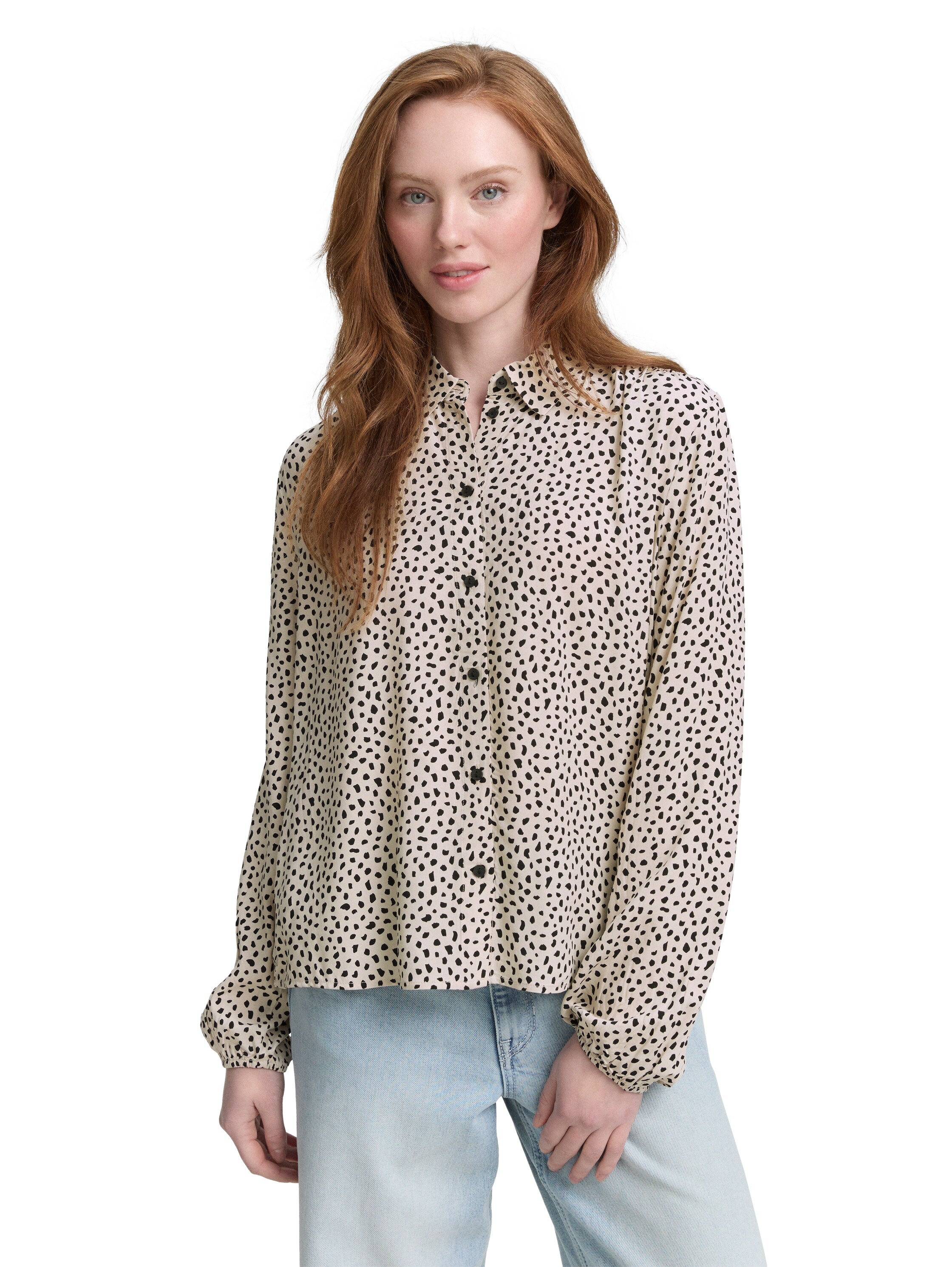 Tom Tailor Beige And Black Dotted Print Shirt