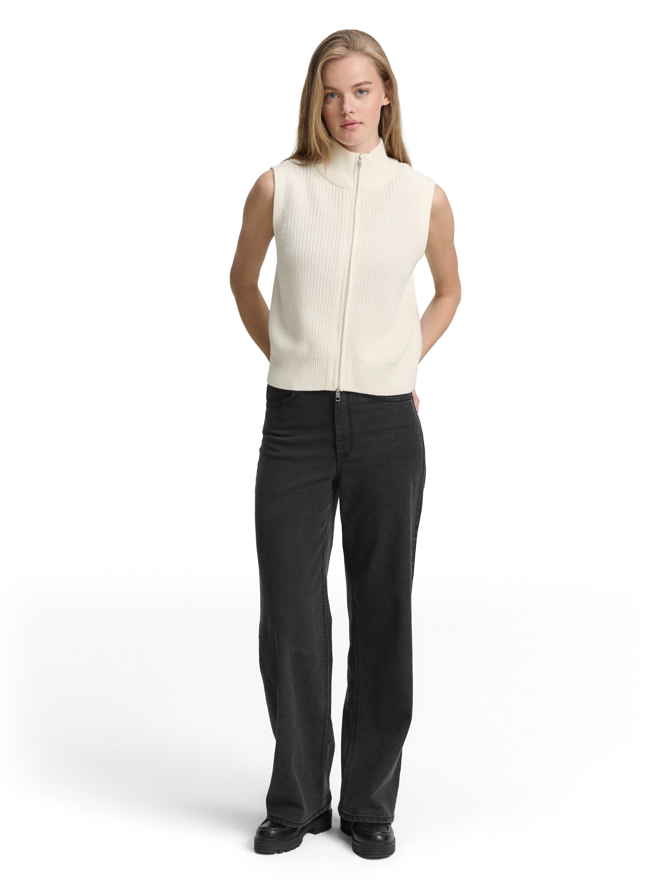 Tom Tailor Offwhite Vest With Full Zipper