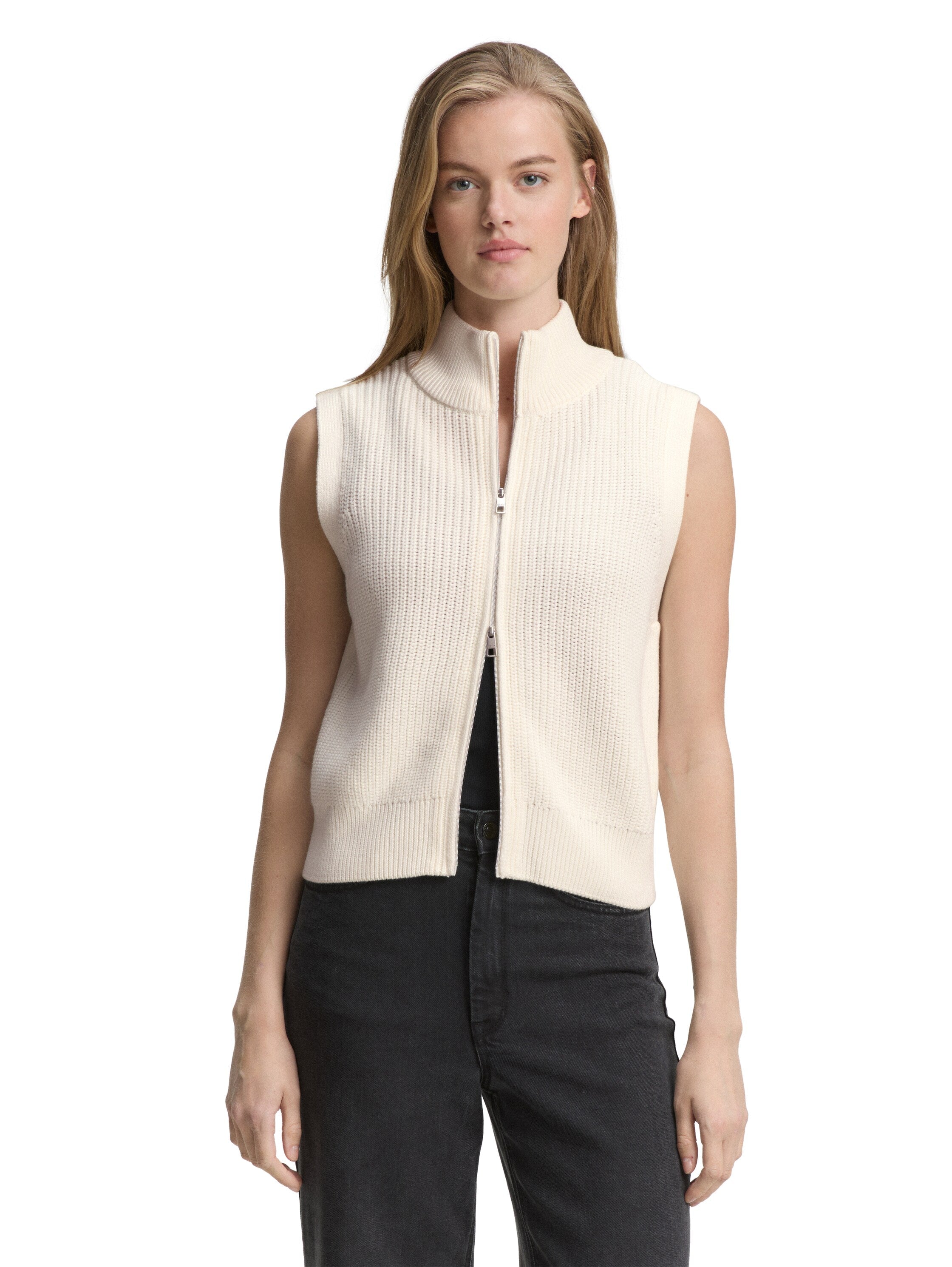 Tom Tailor Offwhite Vest With Full Zipper