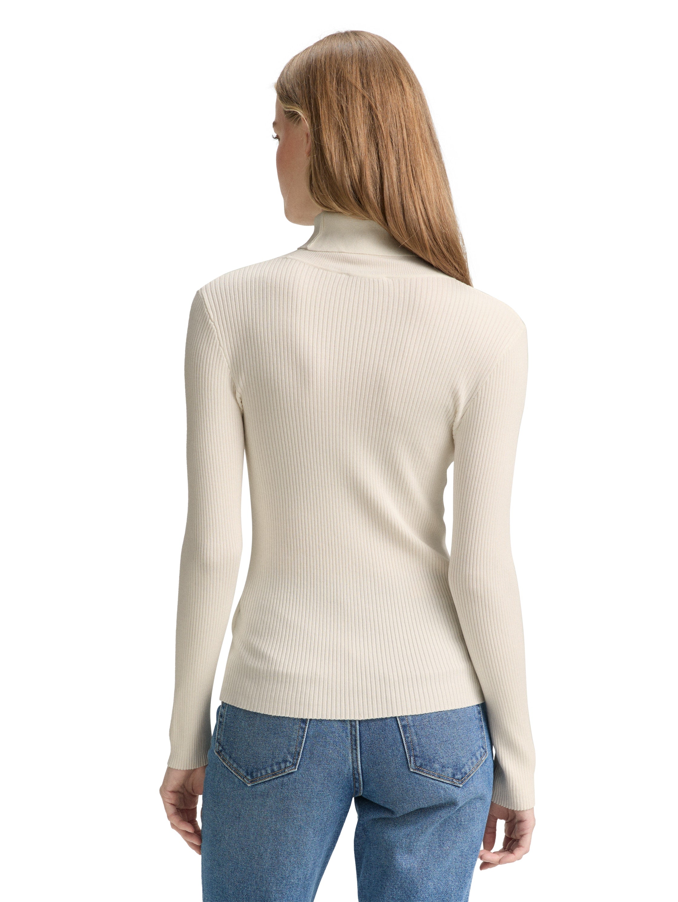 Tom Tailor Ribbed Turtleneck Offwhite Pullover