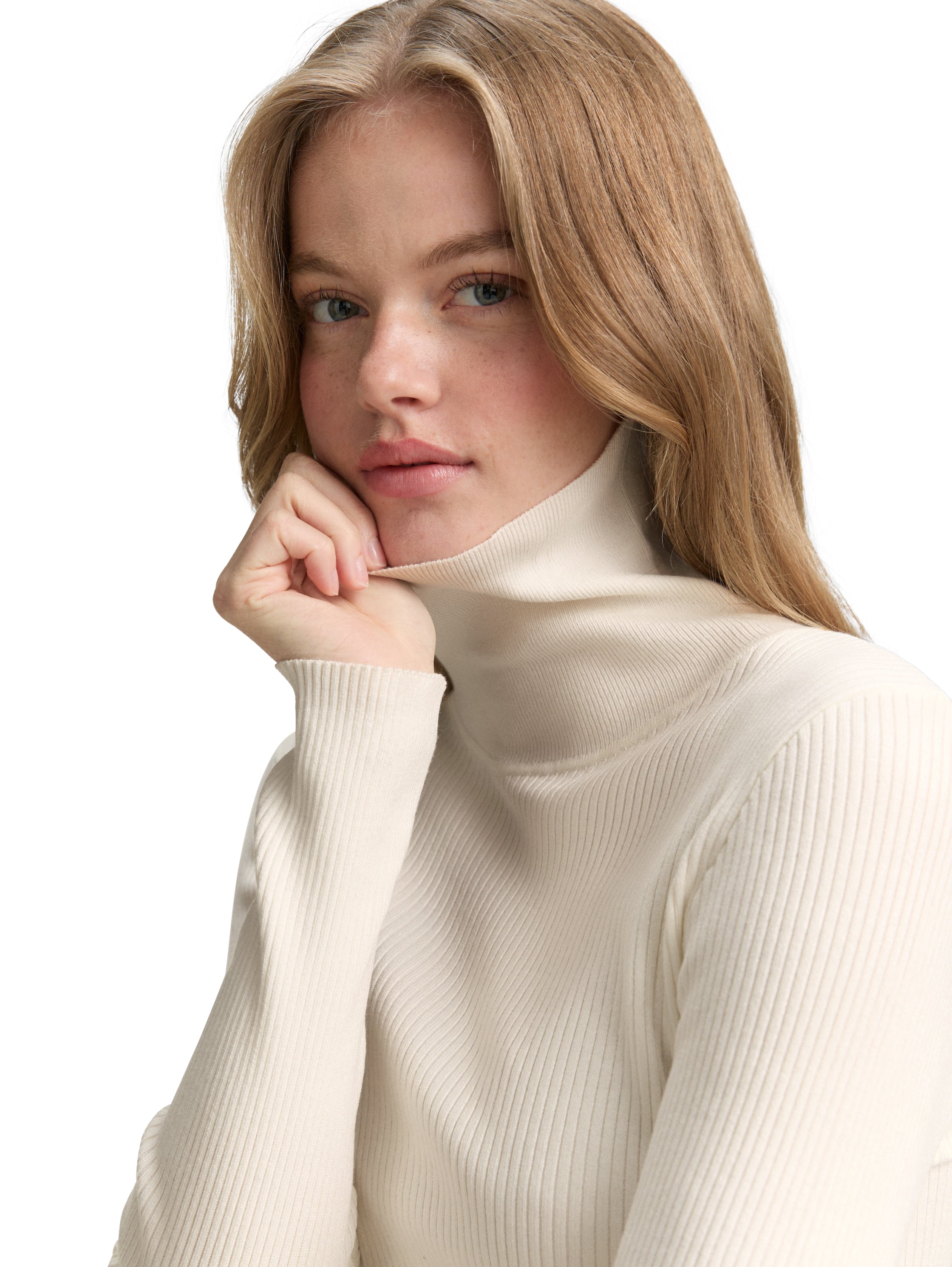 Tom Tailor Ribbed Turtleneck Offwhite Pullover