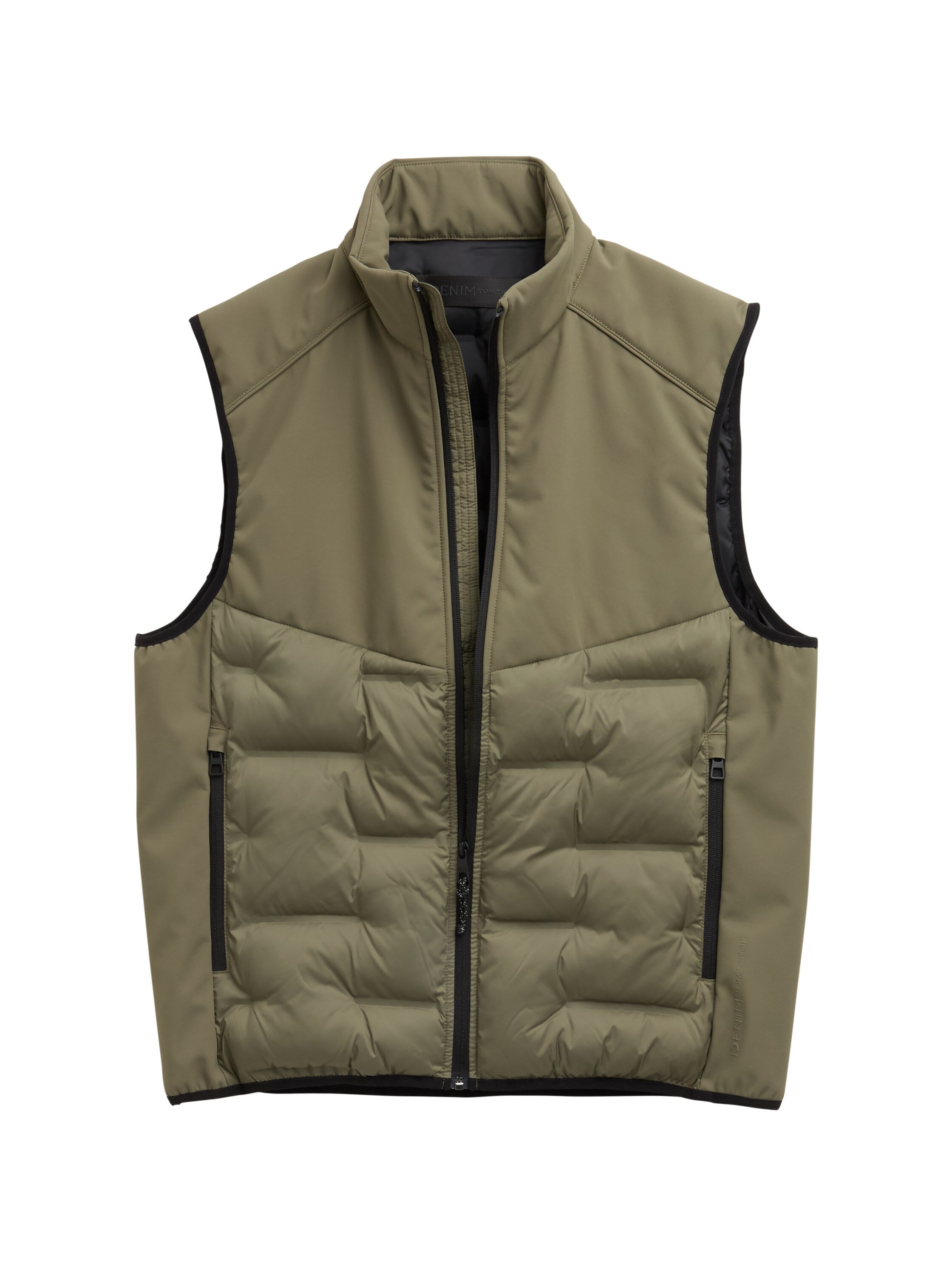 Tom Tailor Khaki Hybrid Vest With Zipper To Close