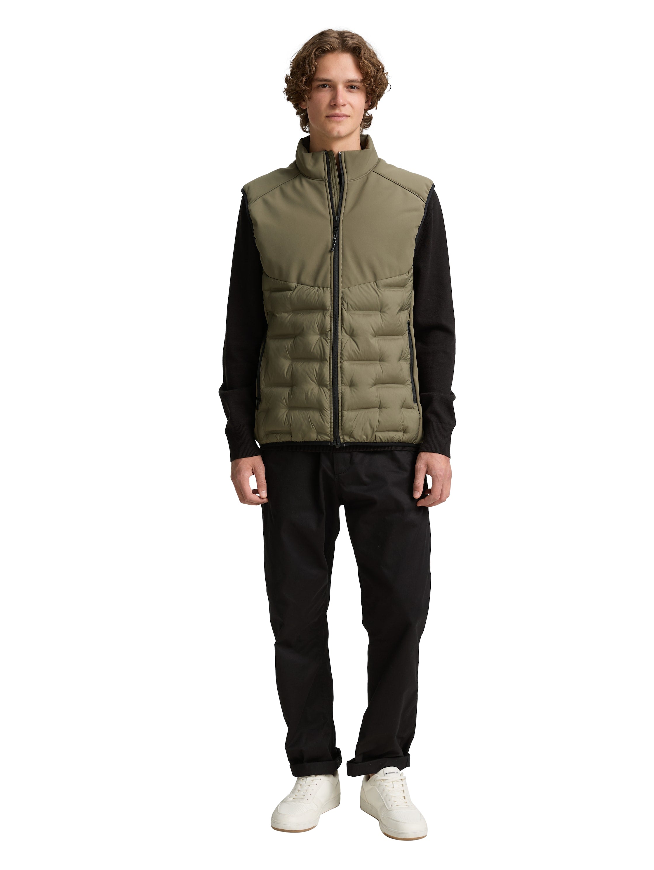 Tom Tailor Khaki Hybrid Vest With Zipper To Close