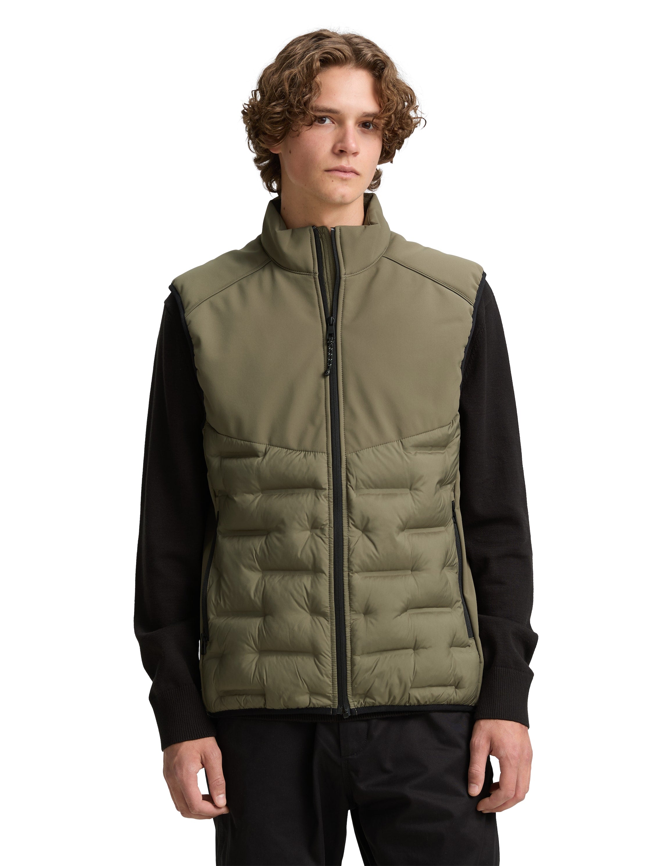 Tom Tailor Khaki Hybrid Vest With Zipper To Close