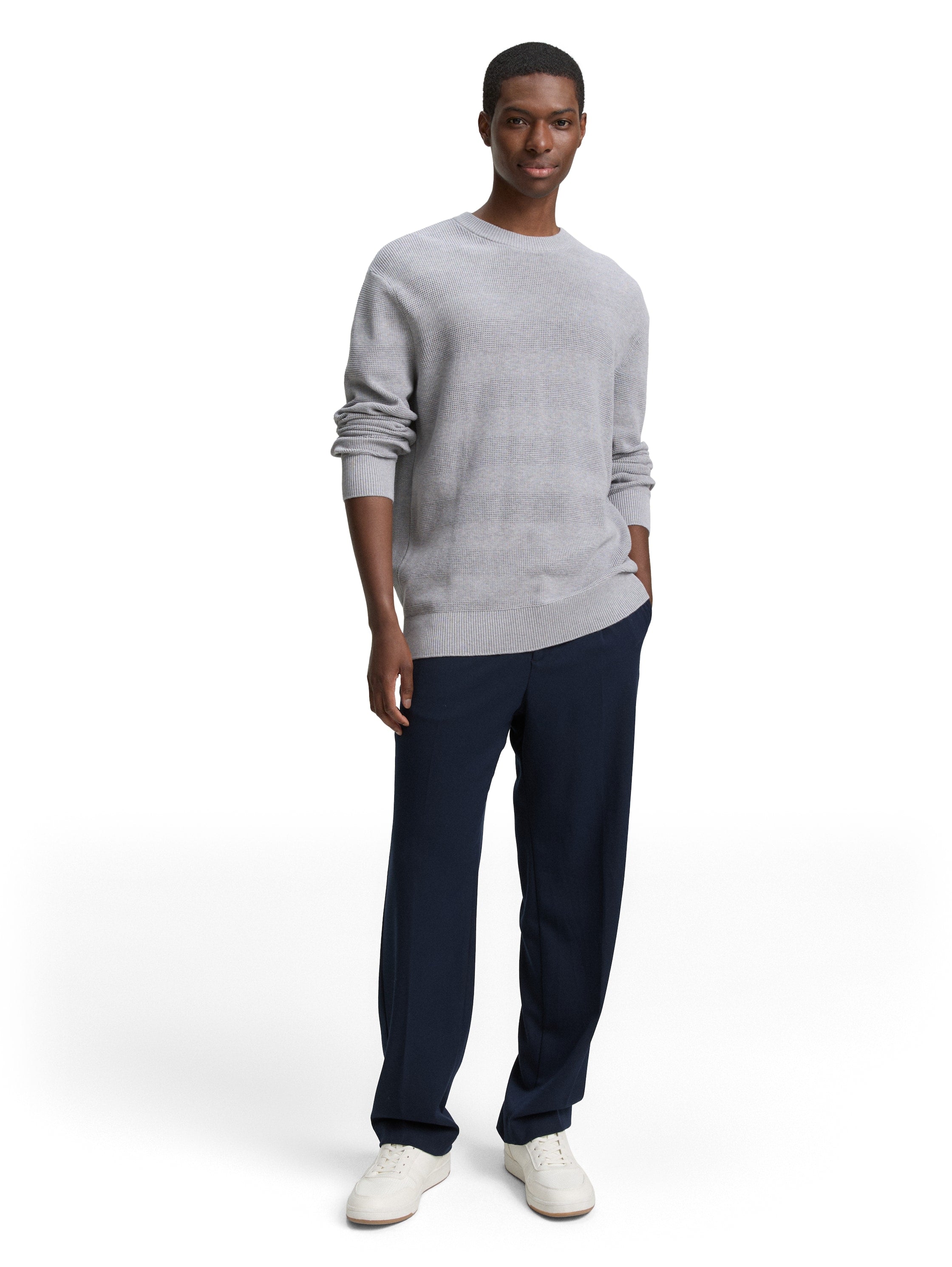 Tom Tailor Grey Pullover Round Neck With Logo Shoulder