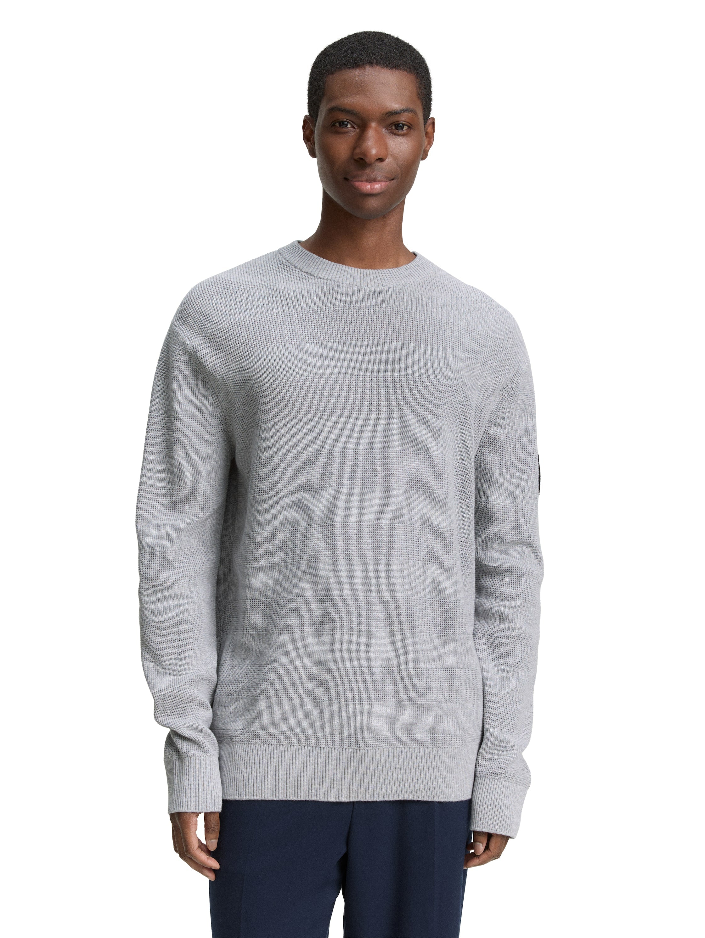 Tom Tailor Grey Pullover Round Neck With Logo Shoulder