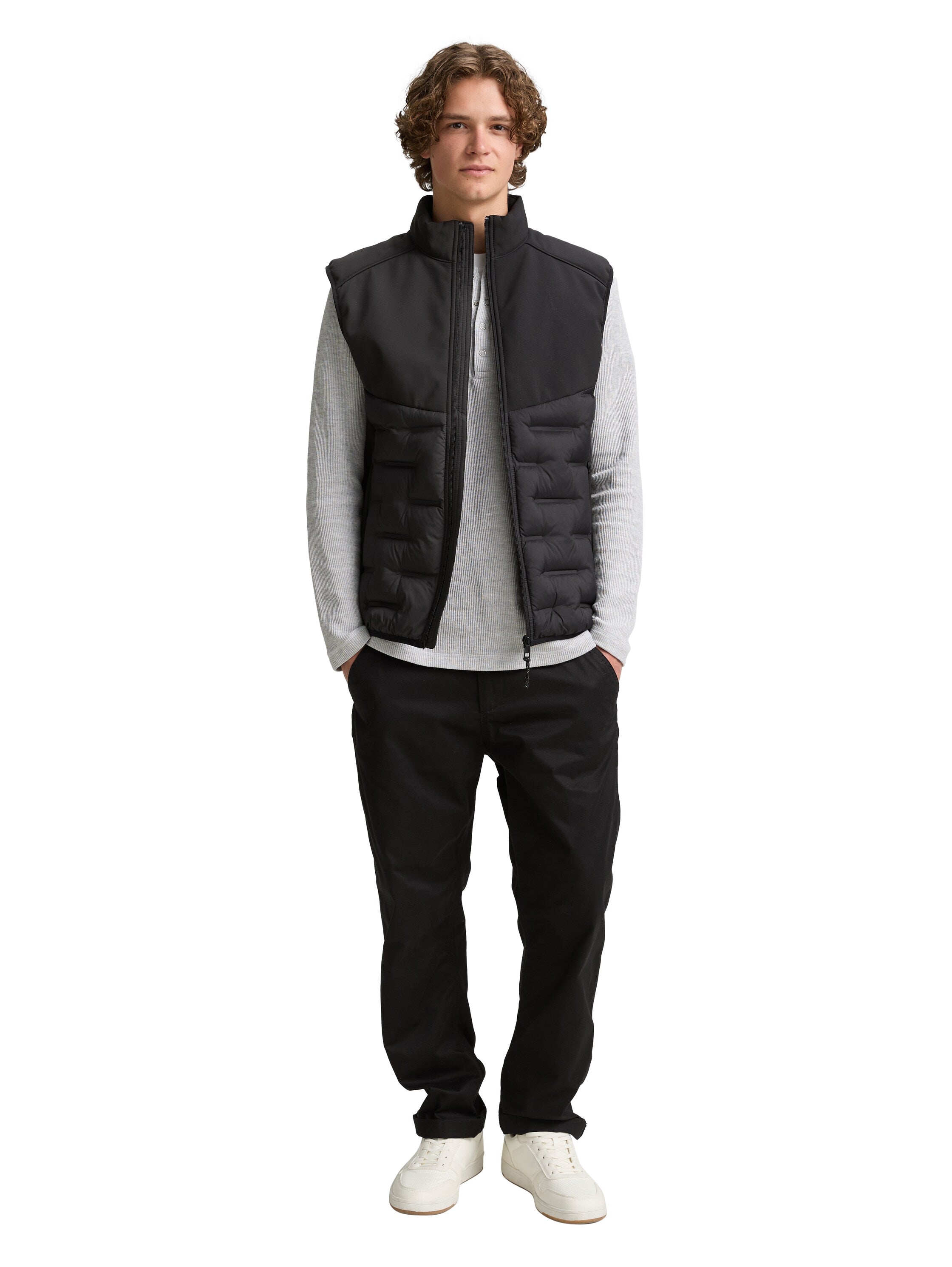 Tom Tailor Black Hybrid Vest With Zipper To Close