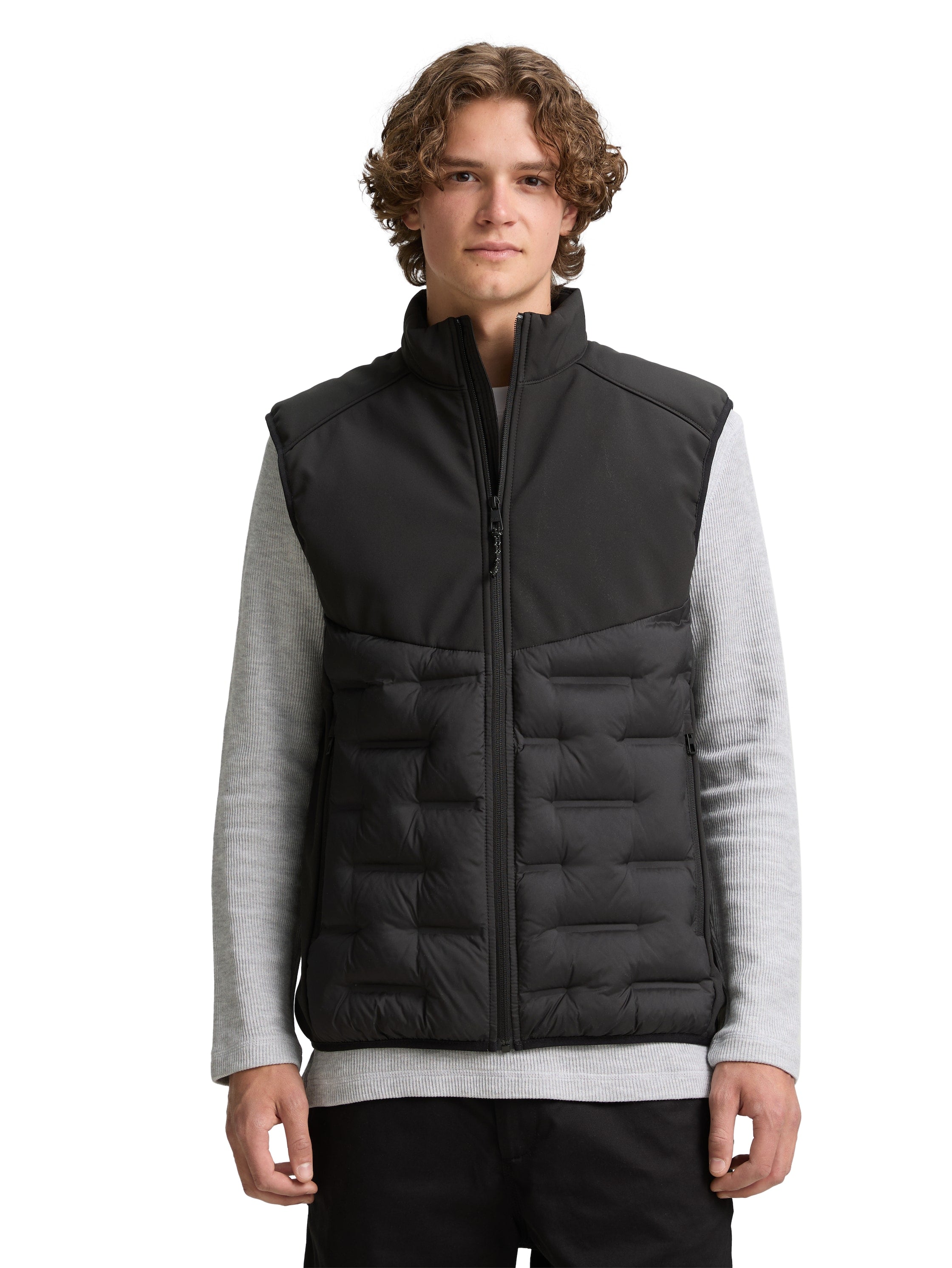 Tom Tailor Black Hybrid Vest With Zipper To Close