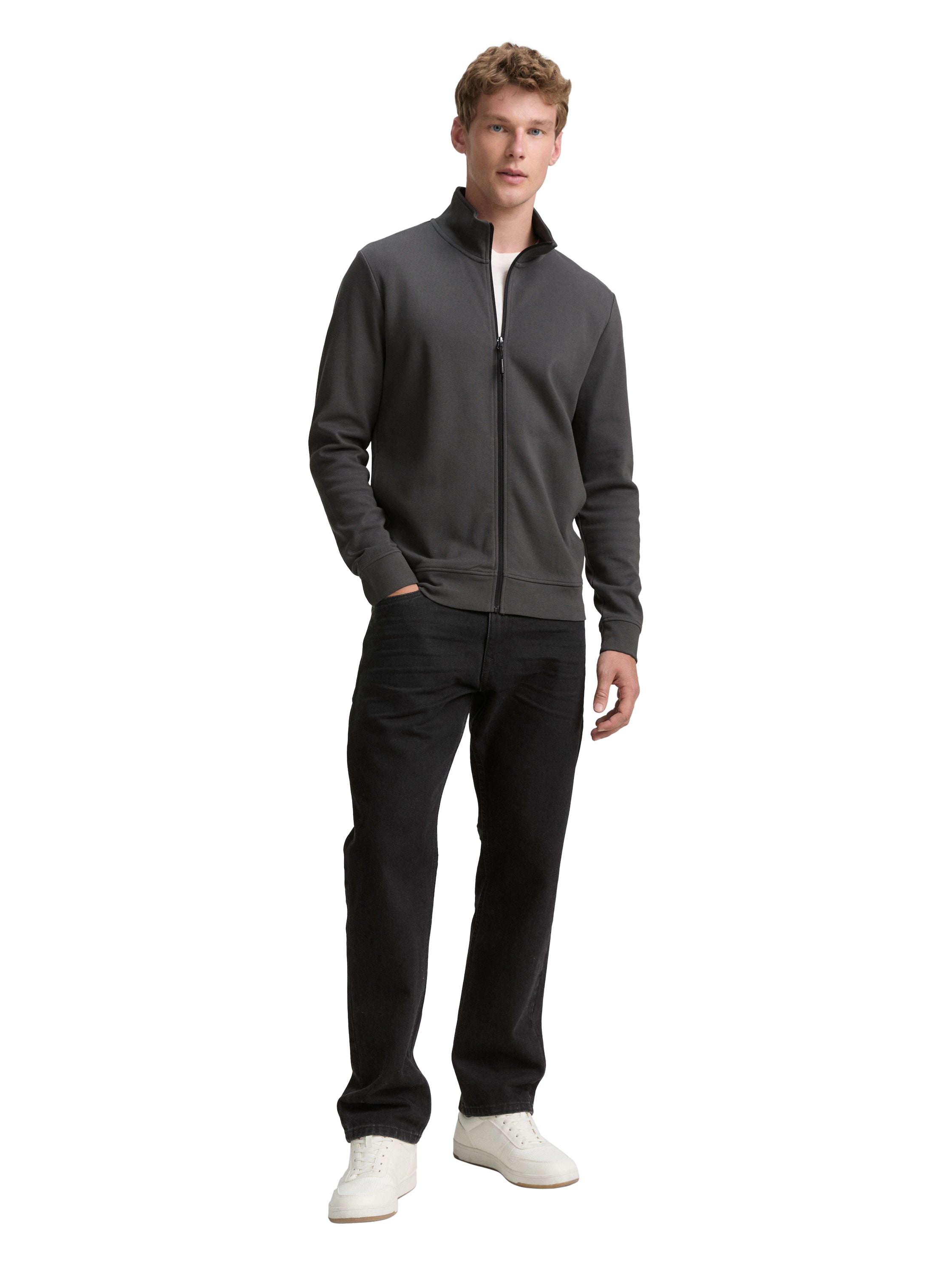 Tom Tailor Grey Sweat Jacket With Stand Up Collar
