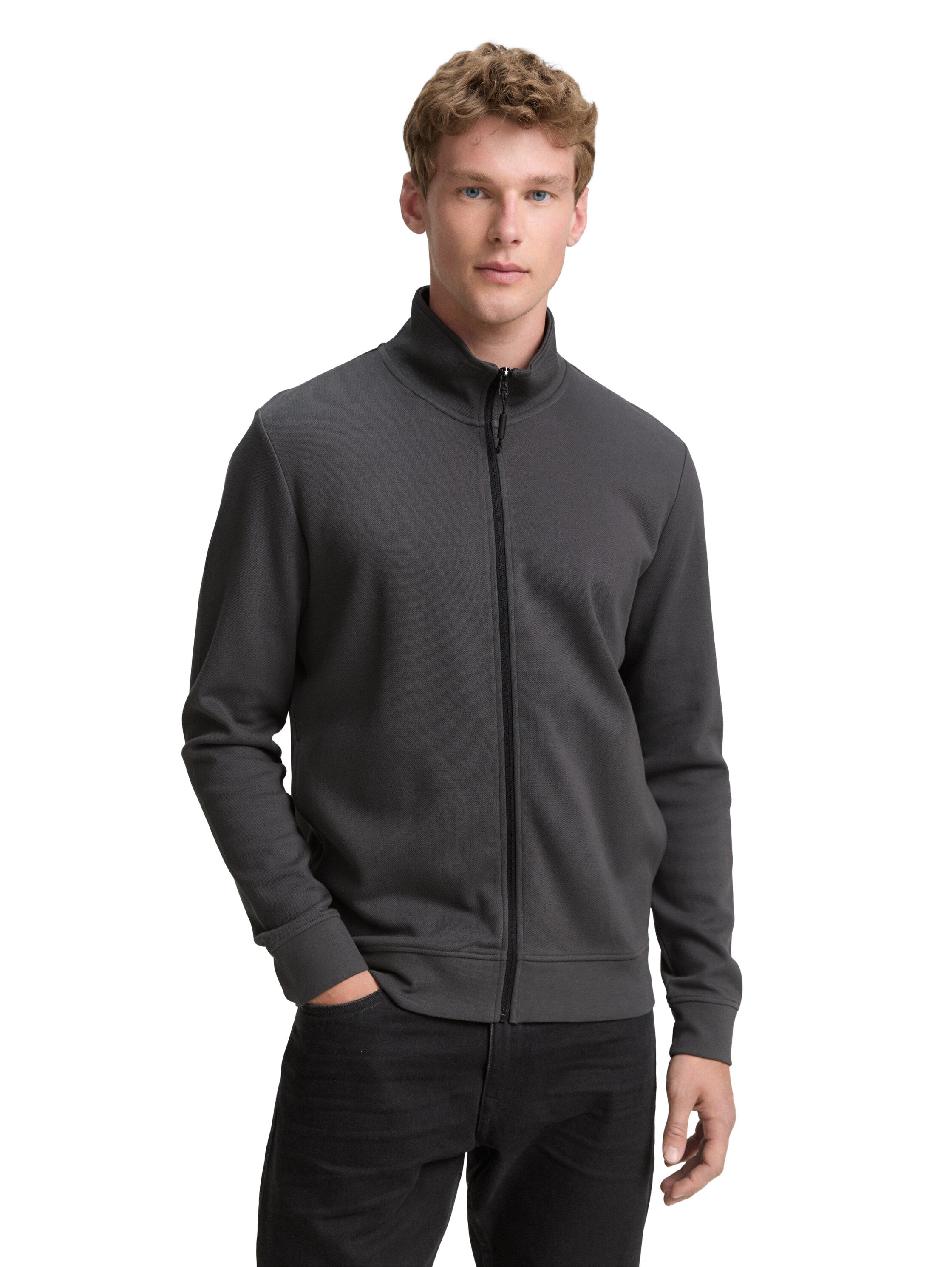 Tom Tailor Grey Sweat Jacket With Stand Up Collar