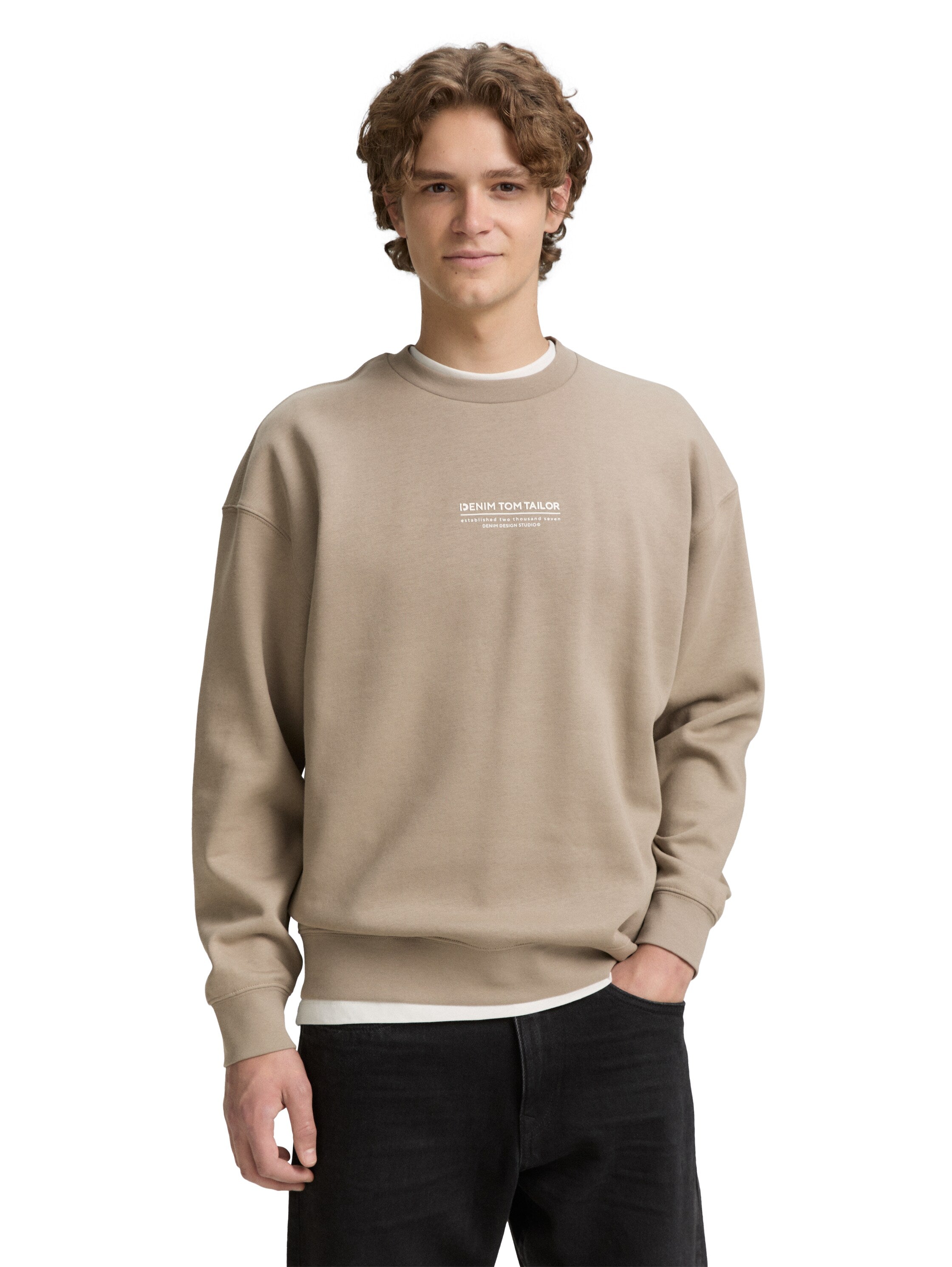 Tom Tailor Relaxed Roasted Brown Sweater With Logo Print