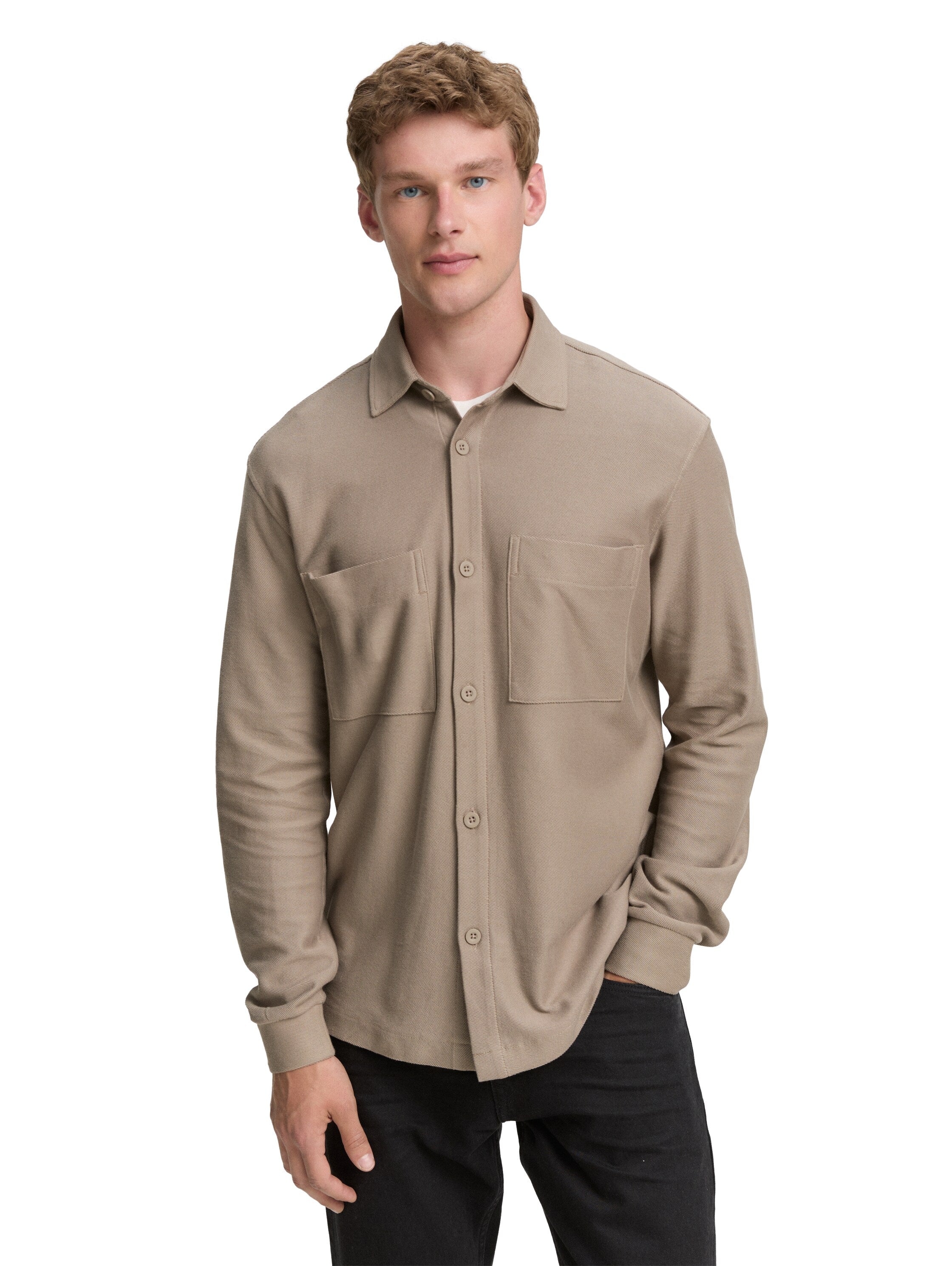 Tom Tailor Beige Shirt With Attached Chest Pockets