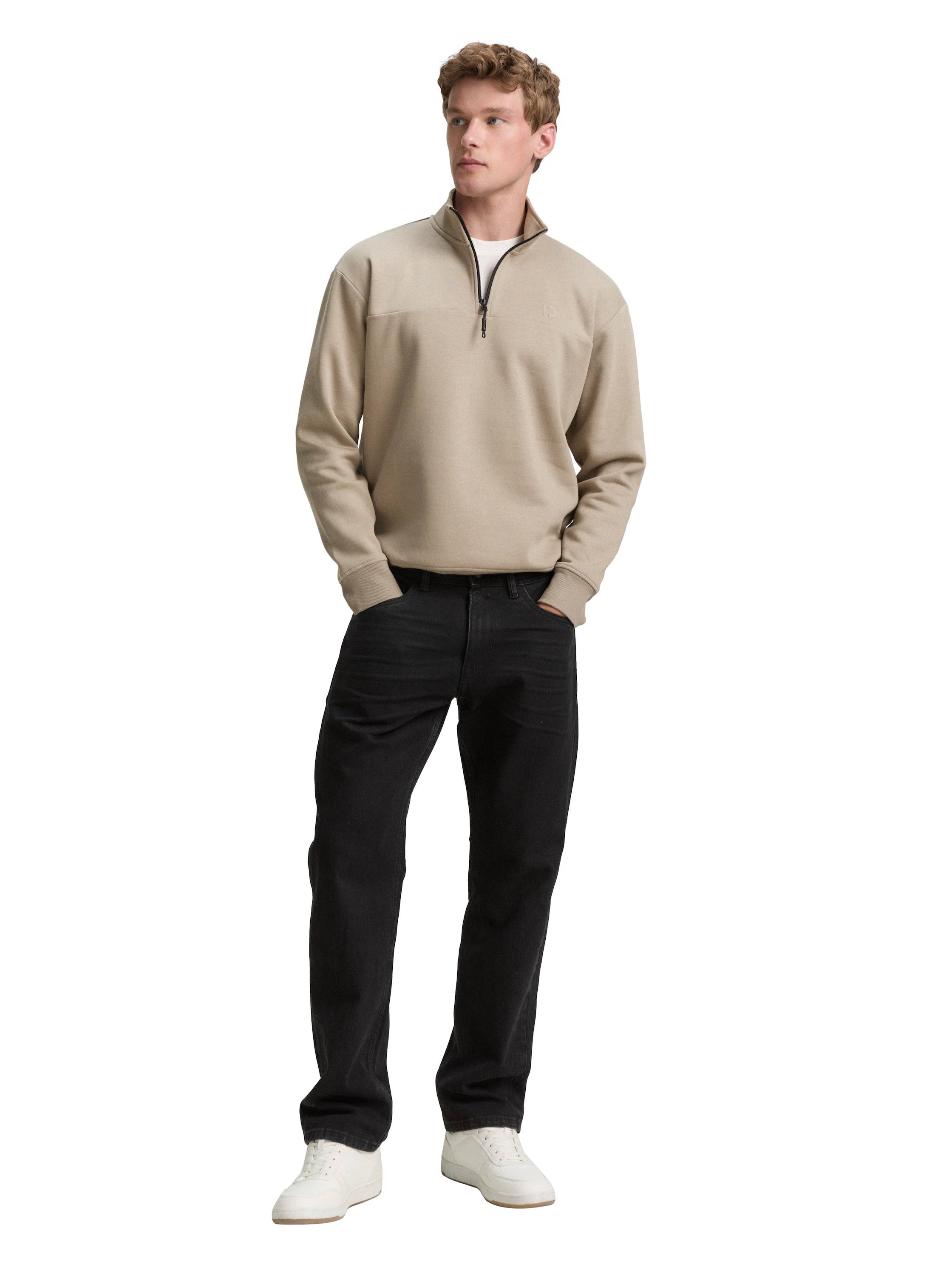 Tom Tailor Troyer Beige Sweater With Logo Print