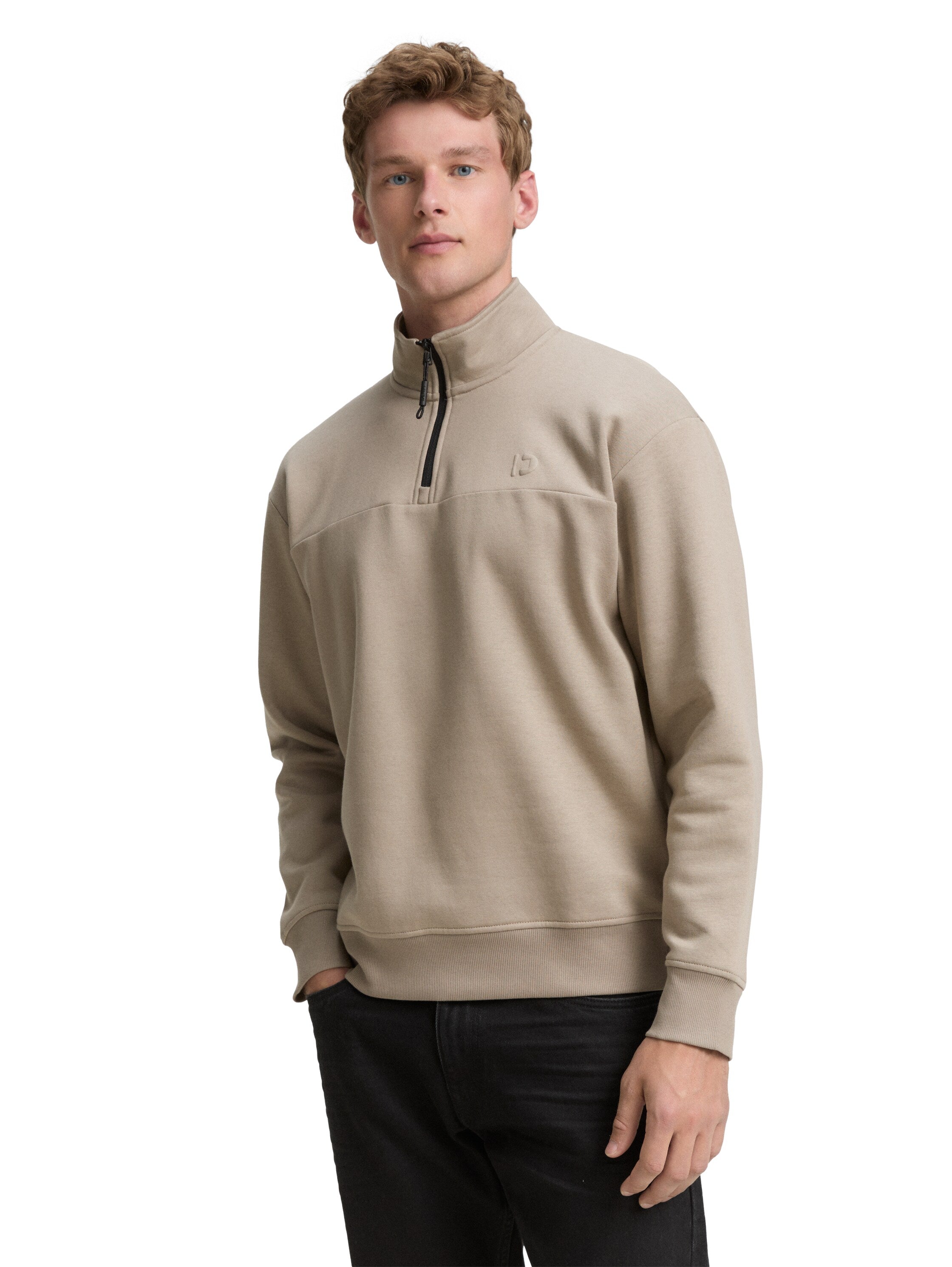 Tom Tailor Troyer Beige Sweater With Logo Print