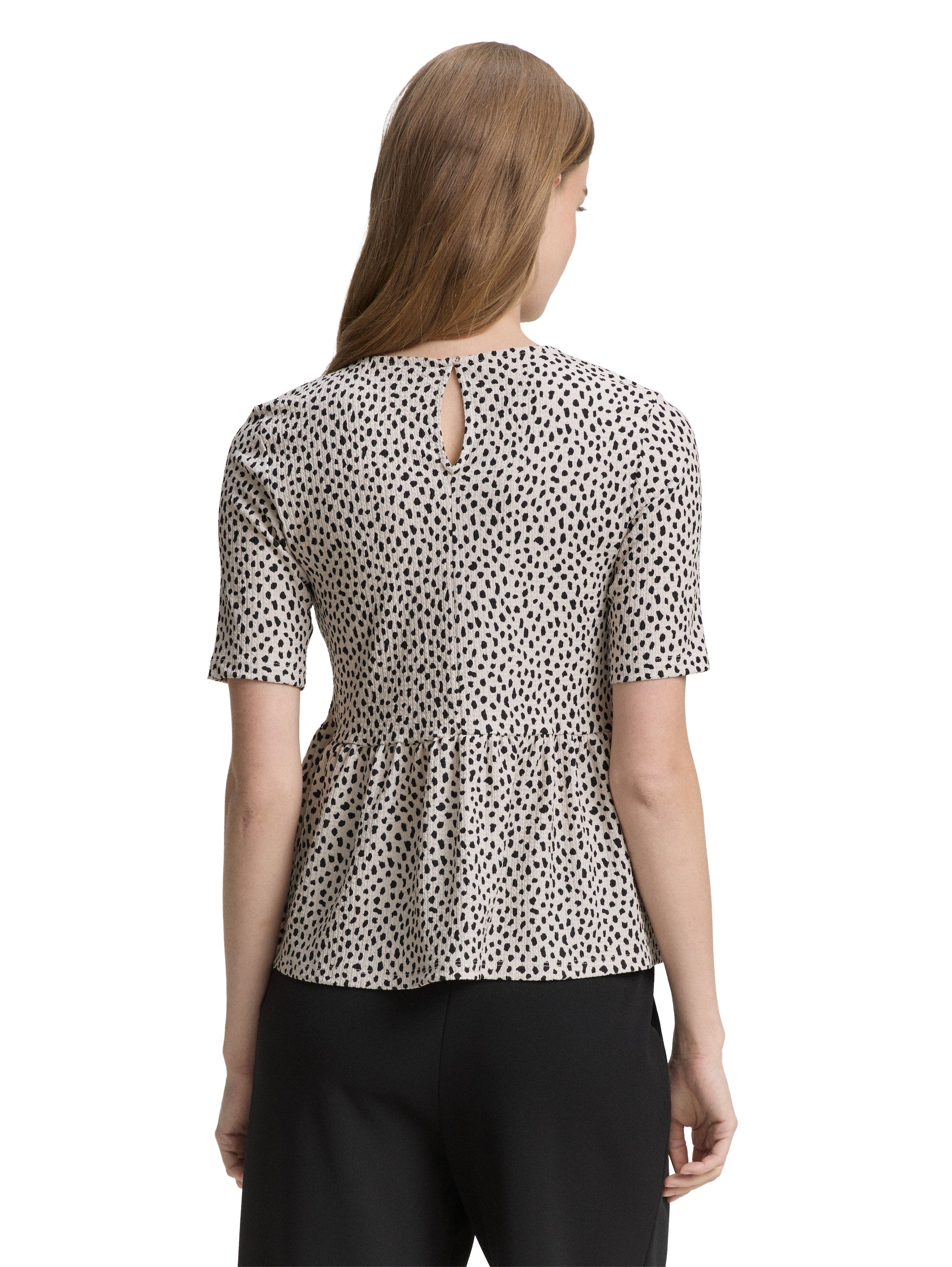 Tom Tailor Beige Black Dotted Printed Short Sleeve T-shirt