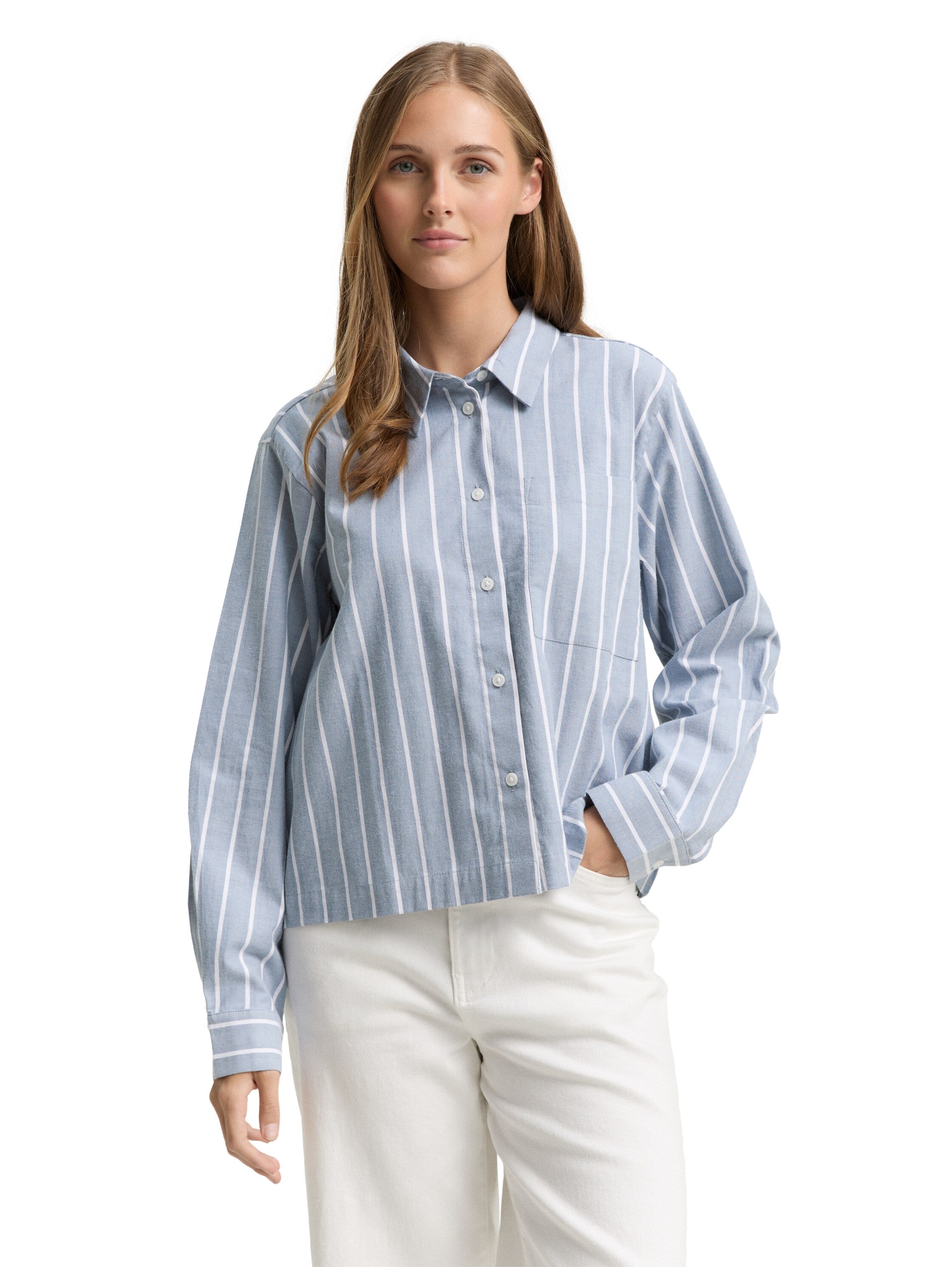 Tom Tailor Boxy Fit Blue With White Stripe Shirt