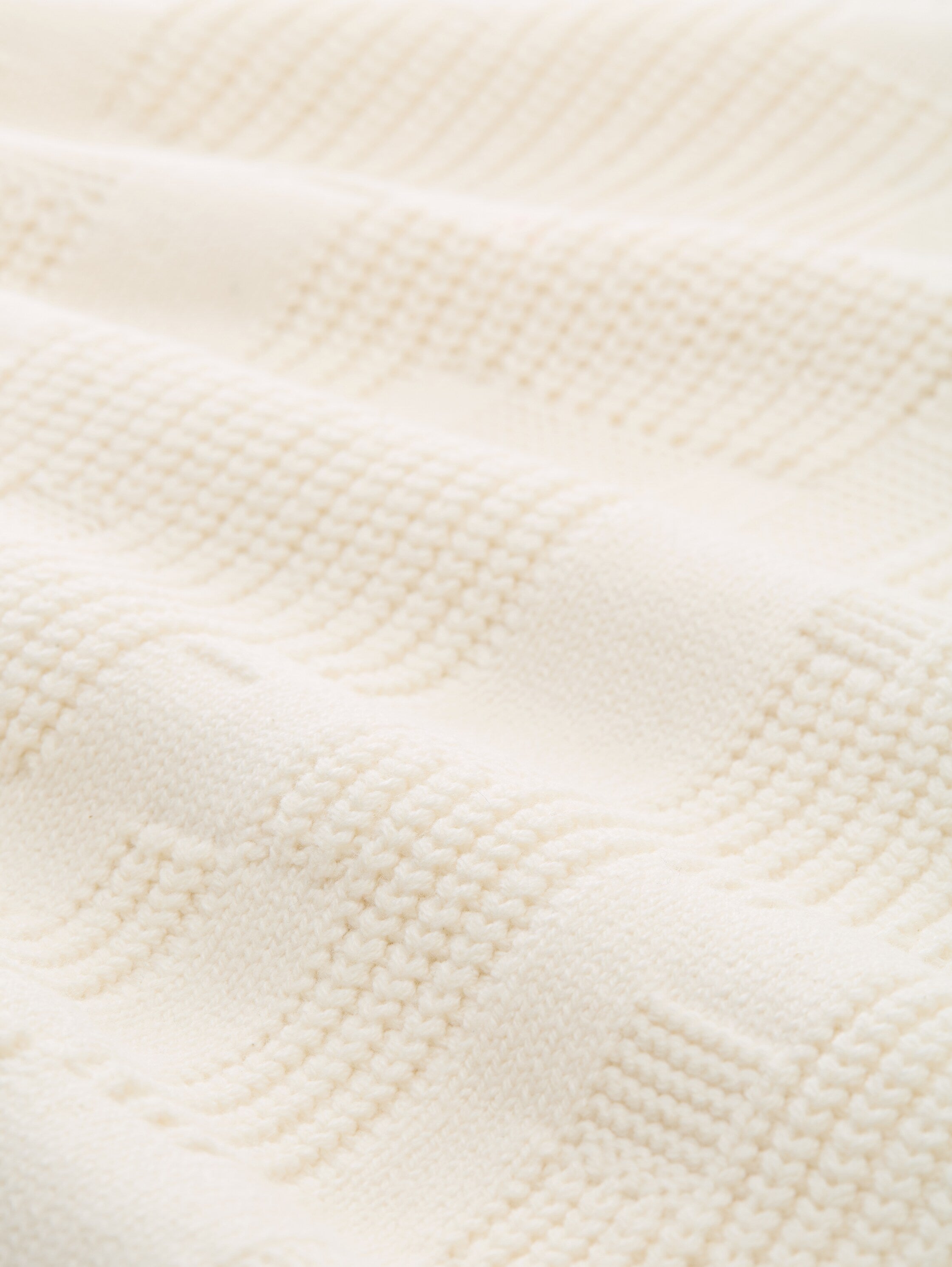 Tom Tailor Loose Fit Knitted Gardenia White Pullover with Pattern