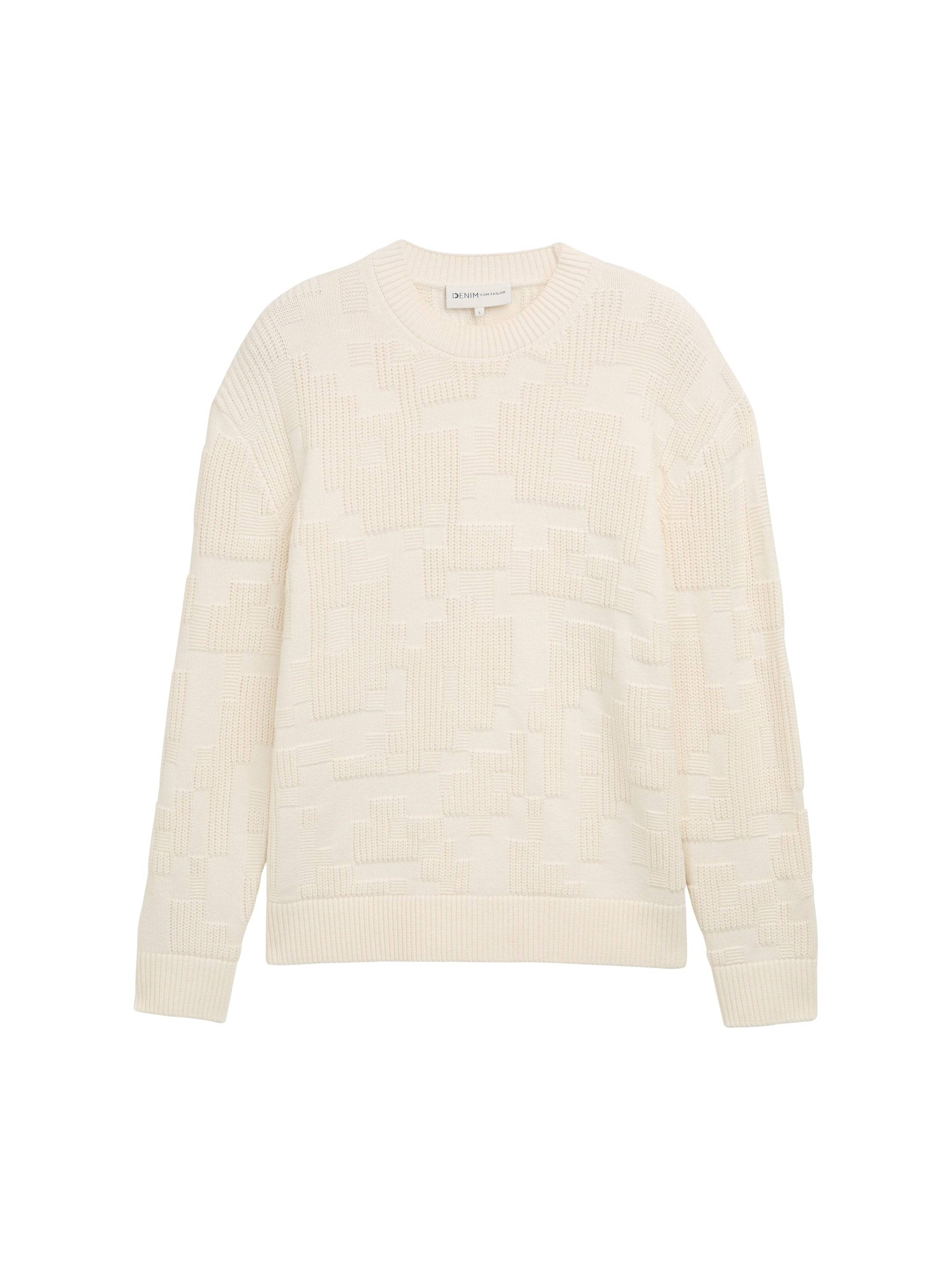 Tom Tailor Loose Fit Knitted Gardenia White Pullover with Pattern