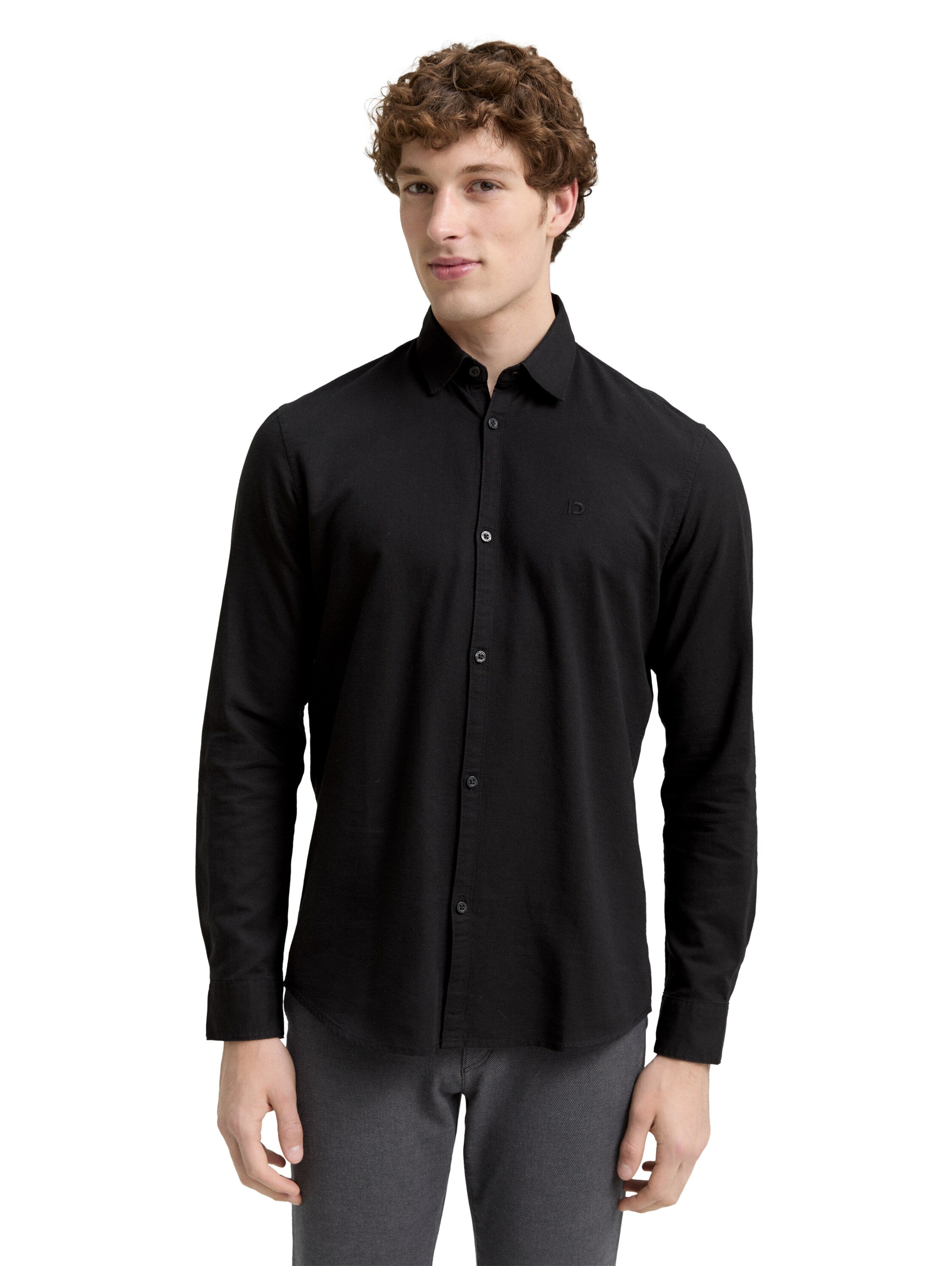 Tom Tailor Regular Fit Black Shirt with Embroidered Logo