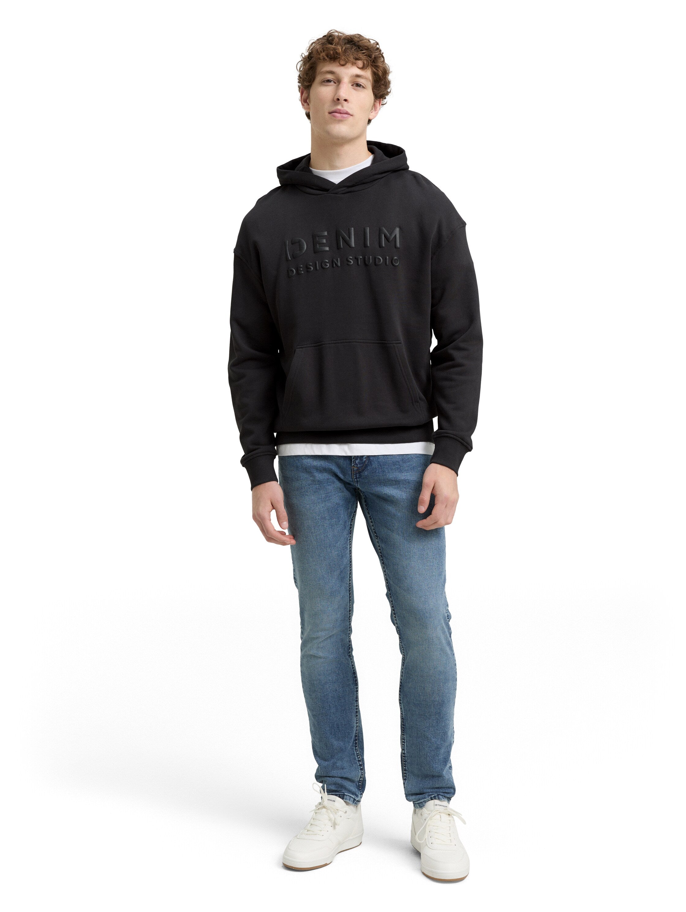 Tom Tailor Relaxed Fit Black Hoodie Sweatshirt with Print