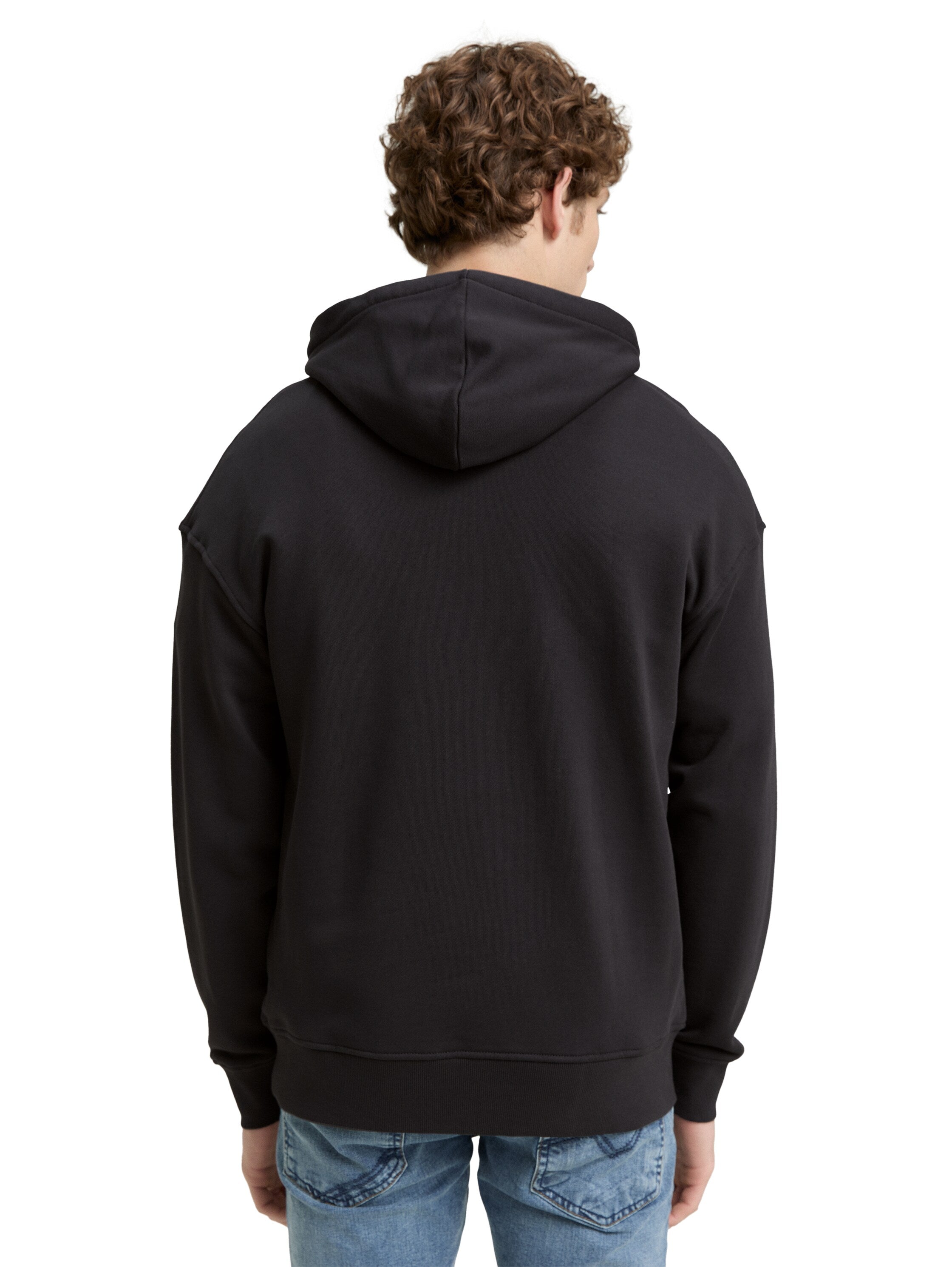 Tom Tailor Relaxed Fit Black Hoodie Sweatshirt with Print