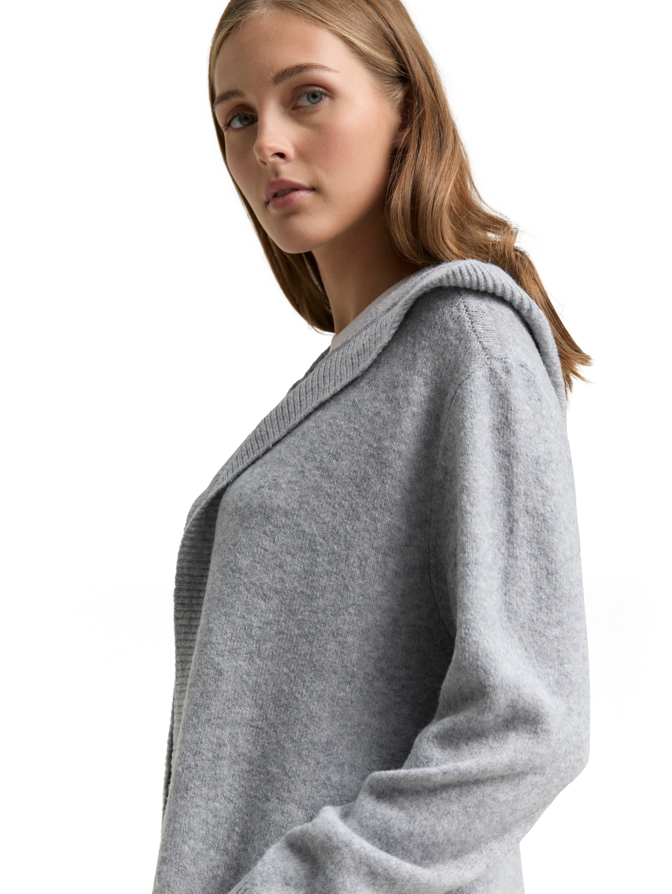 Tom Tailor Light Grey Melange Cardigan With Hood