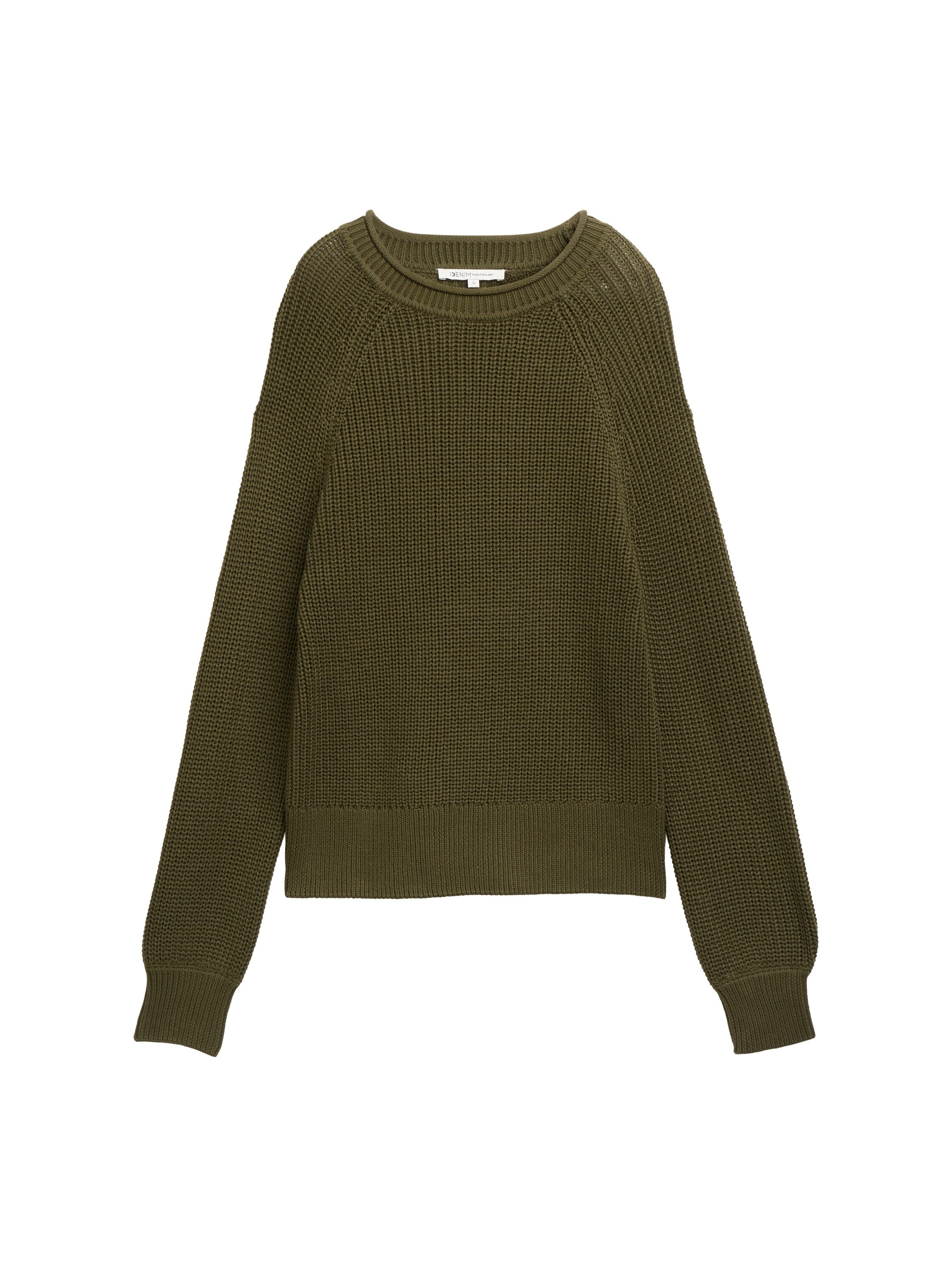 Tom Tailor Knitted Green Stripe Pullover With Slight Ballons Sleeves