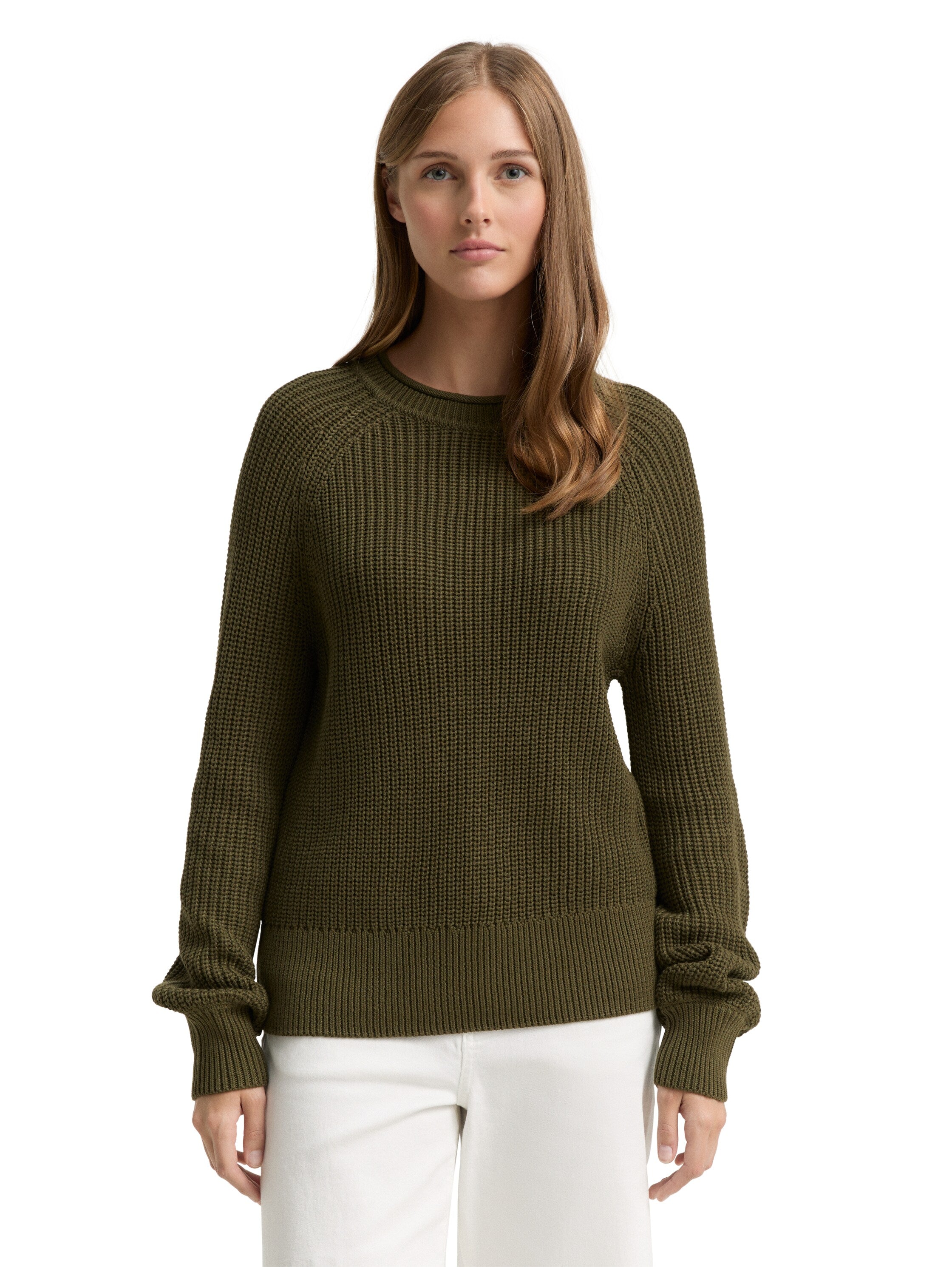 Tom Tailor Knitted Green Stripe Pullover With Slight Ballons Sleeves