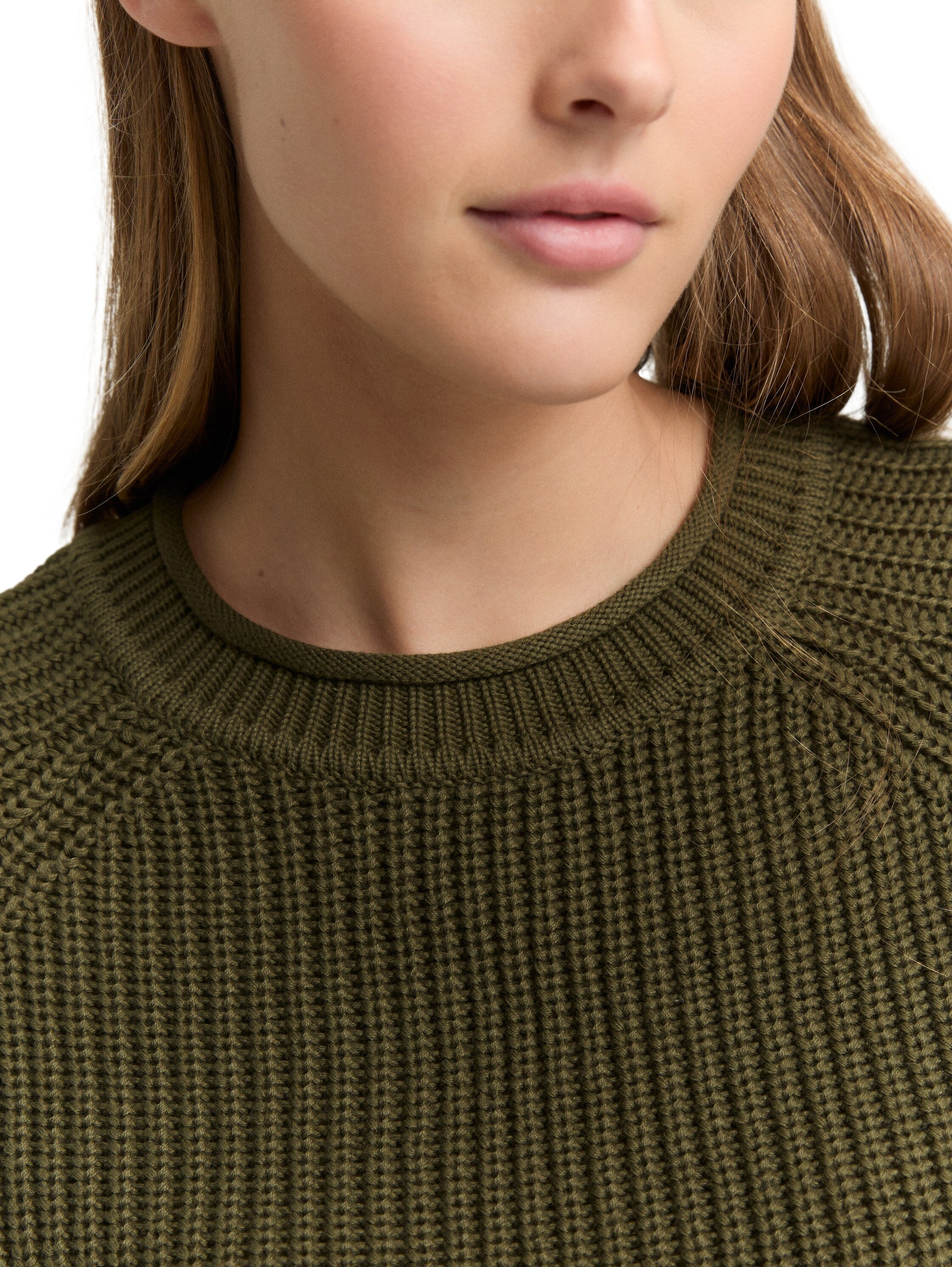 Tom Tailor Knitted Green Stripe Pullover With Slight Ballons Sleeves