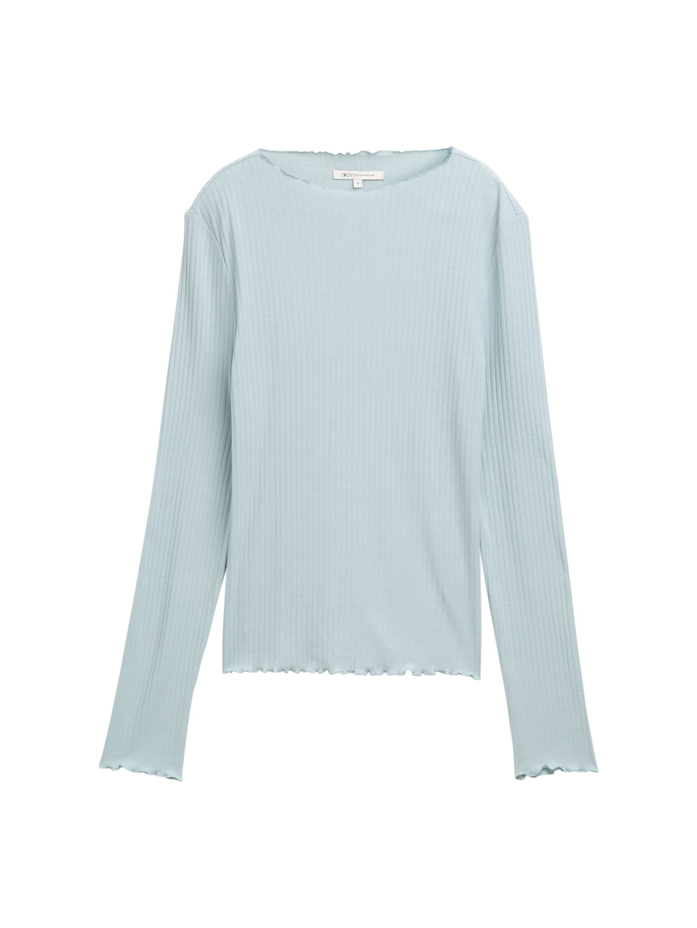 Tom Tailor Cold Blue Ribbed Long Sleeved T-shirt With Stand up Collar