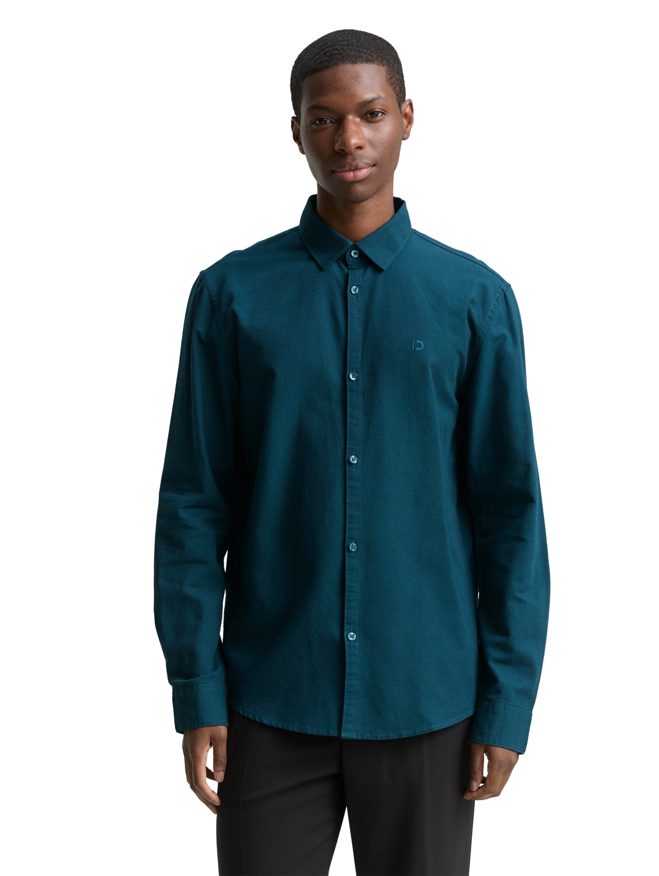 Tom Tailor Regular Fit Deep Green Shirt with Embroidered Logo