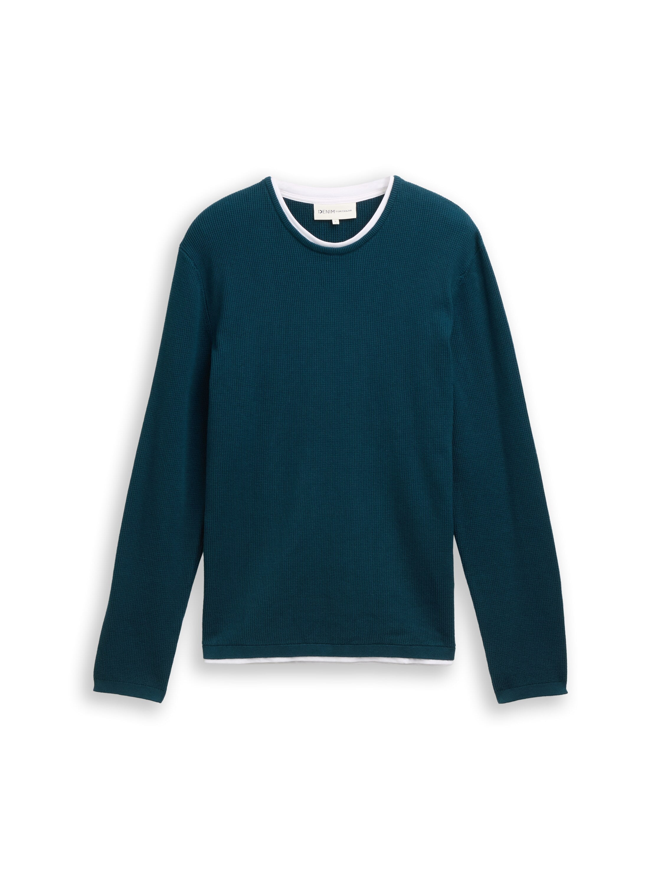 Tom Tailor 2-in-1 Deep Green Pullover Made of Cotton