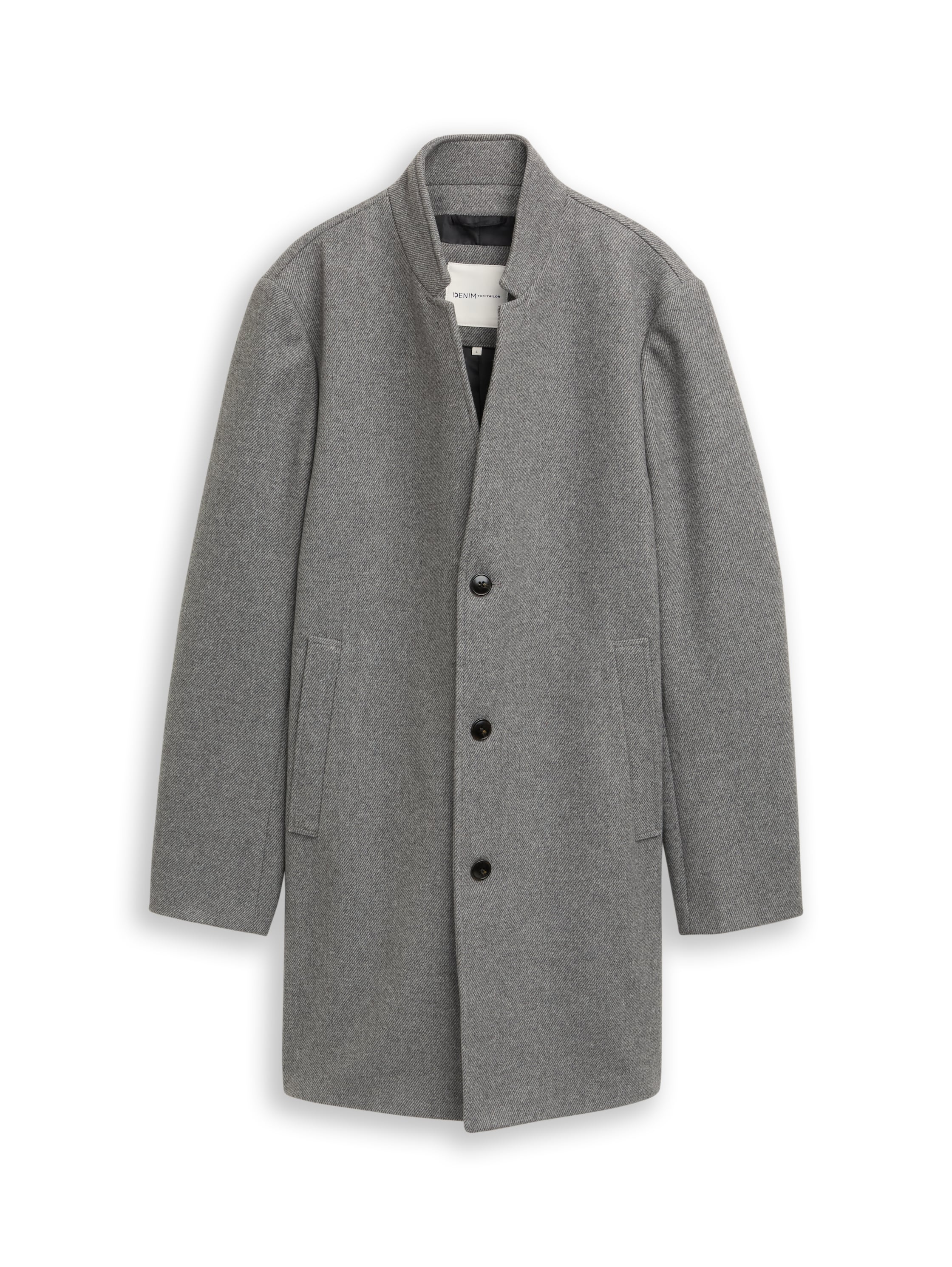 Tom Tailor Wool Grey Coat With Stand Up Collar