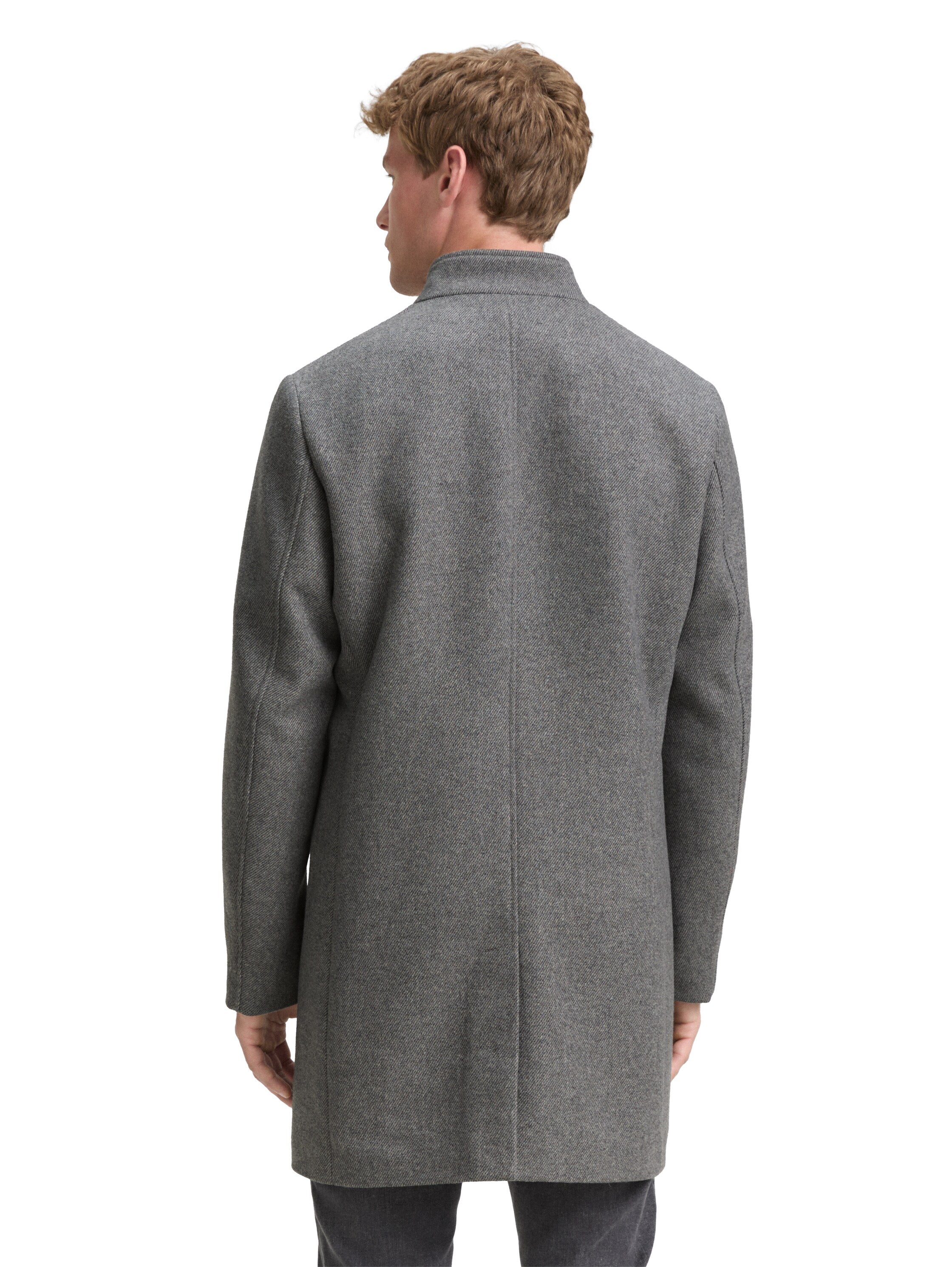 Tom Tailor Wool Grey Coat With Stand Up Collar