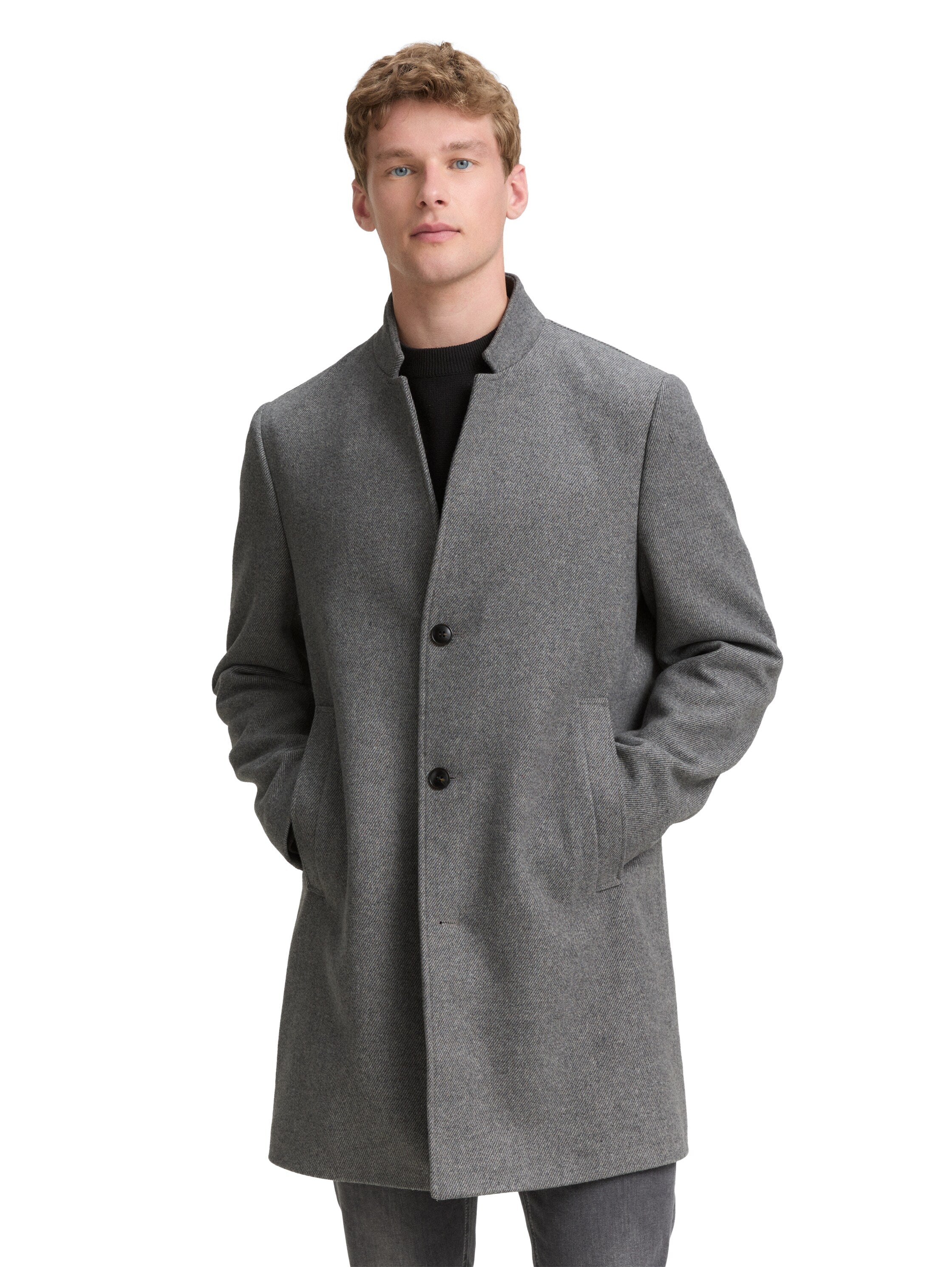 Tom Tailor Wool Grey Coat With Stand Up Collar