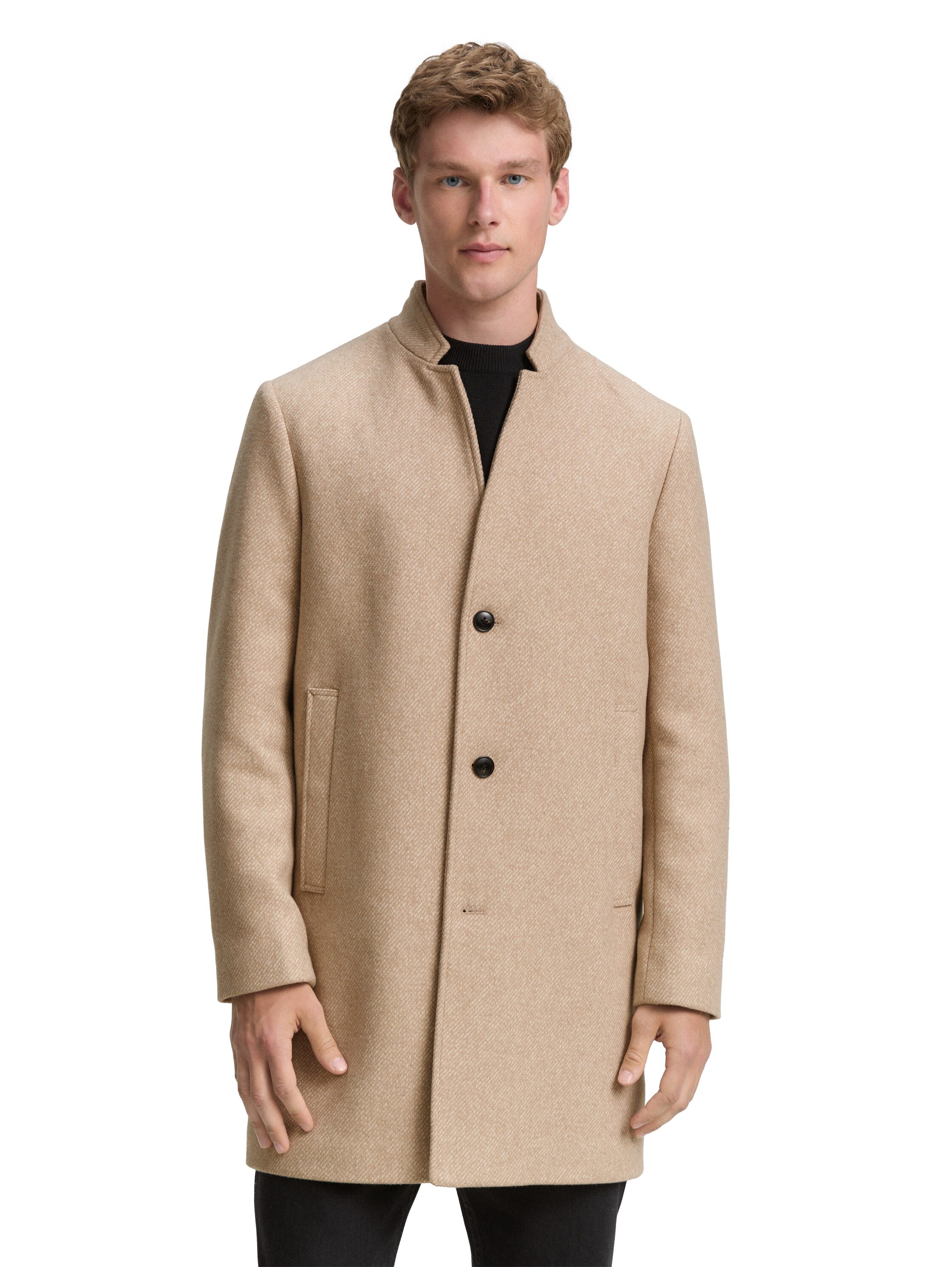 Tom Tailor Wool Beige Coat With Stand Up Collar
