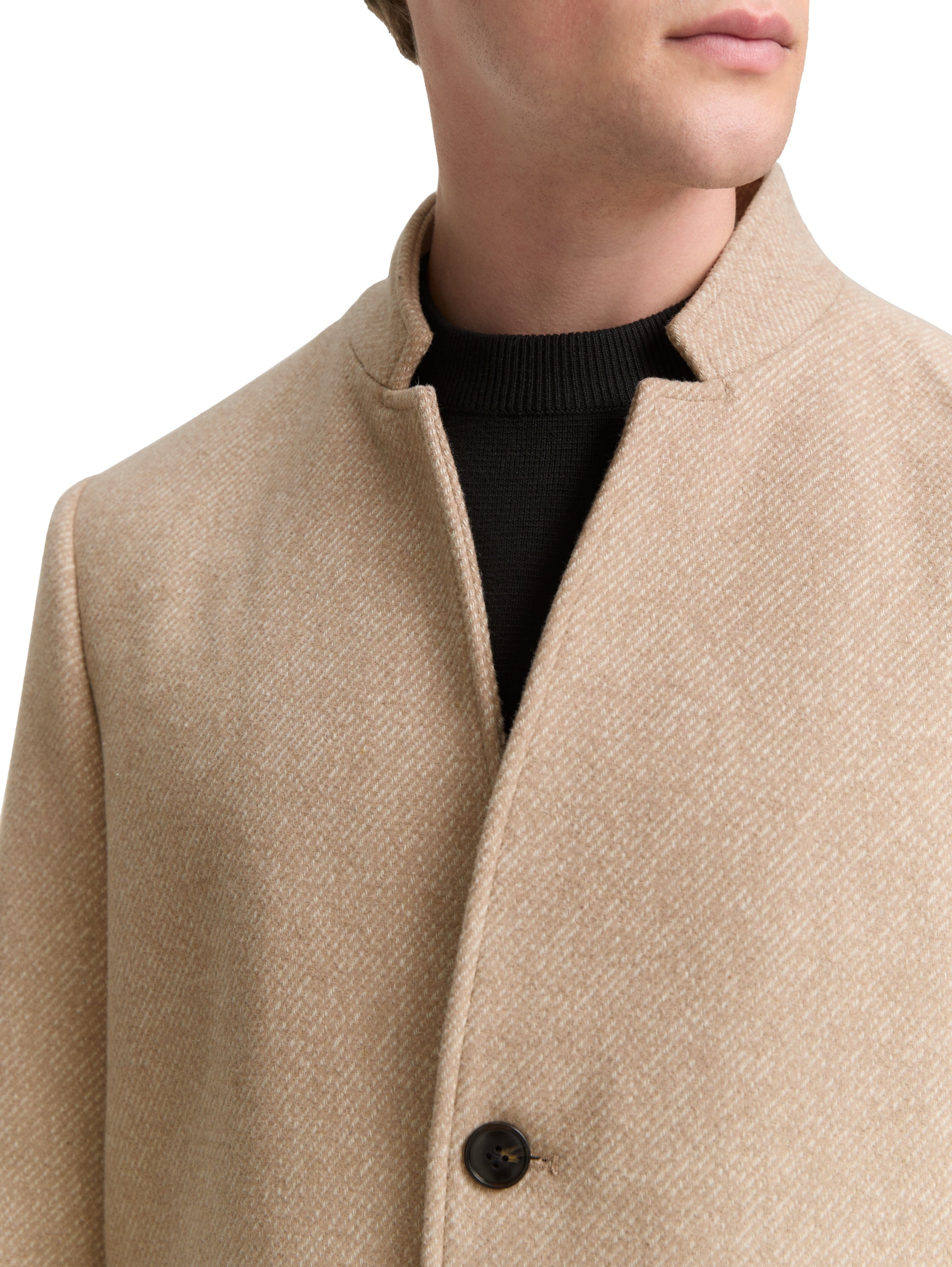 Tom Tailor Wool Beige Coat With Stand Up Collar