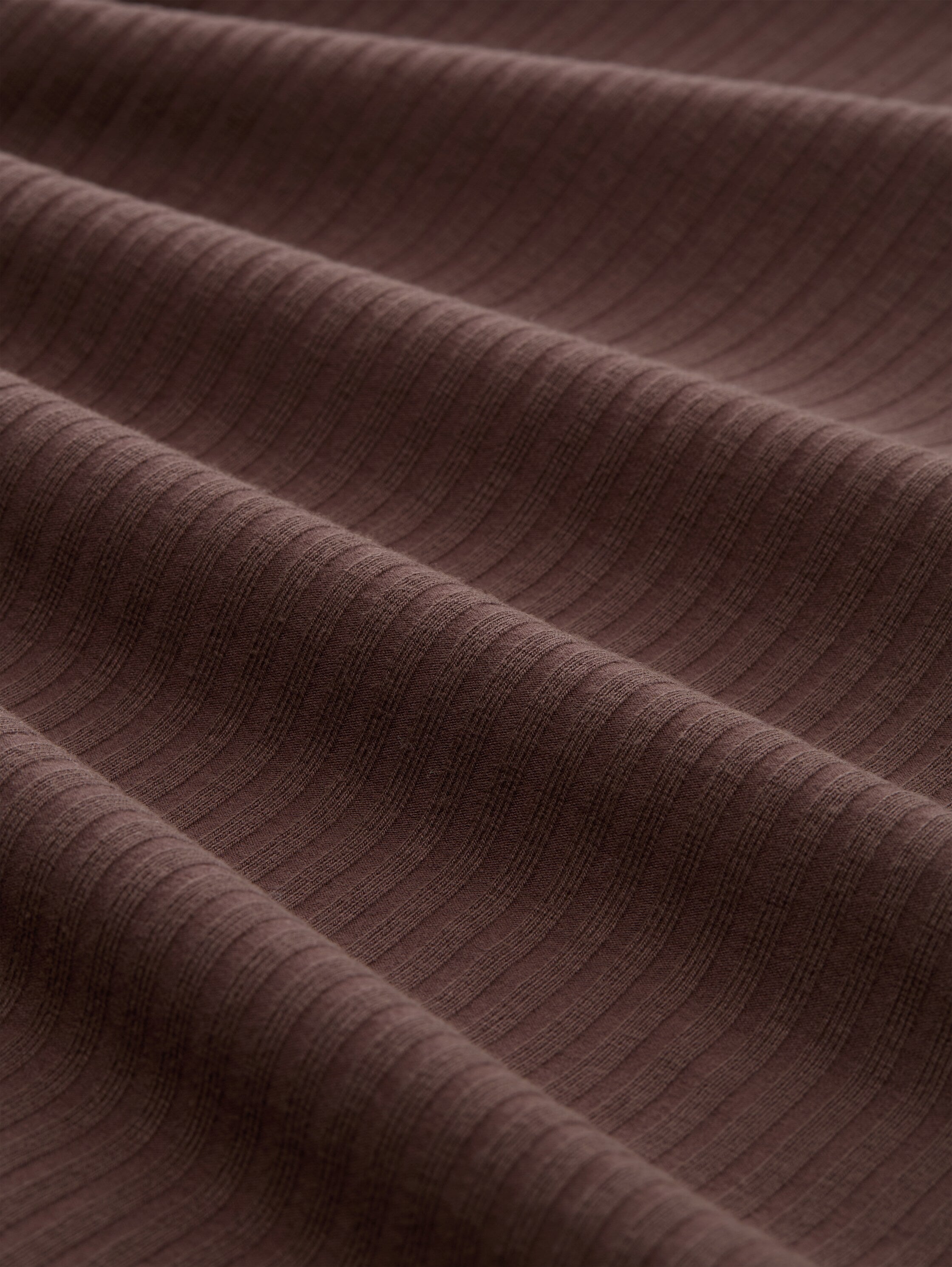 Tom Tailor Soft Chocolate Brown Ribbed Long Sleeved T-shirt With Stand up Collar