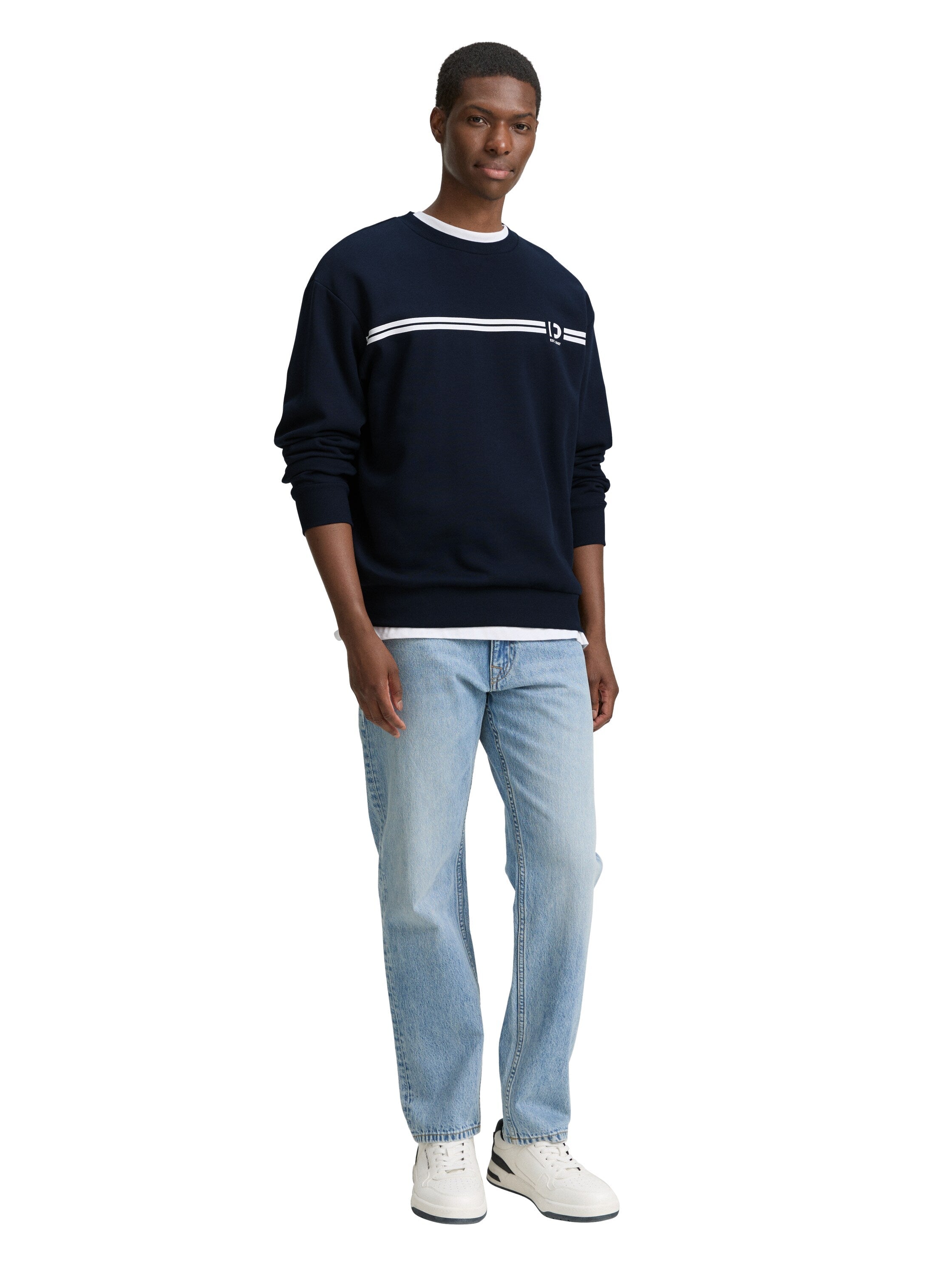 Tom Tailor Crew Neck Navy Sweater With Print