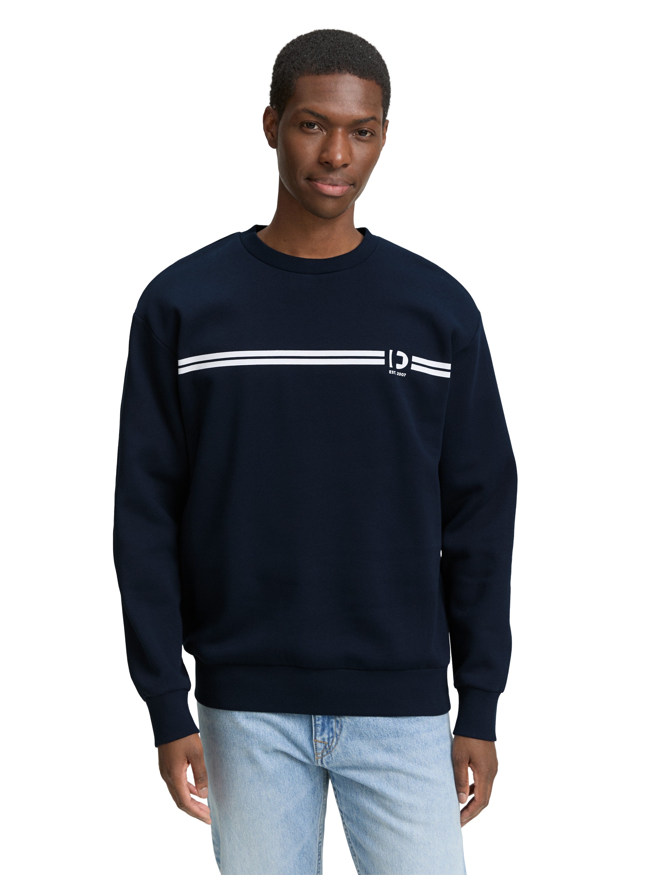 Tom Tailor Crew Neck Navy Sweater With Print